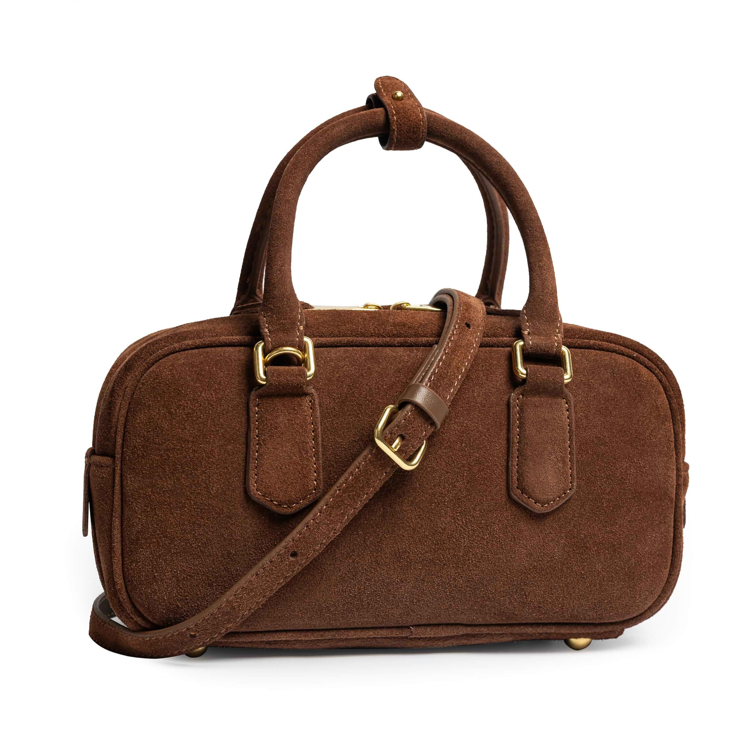 DORIS&JACKY Suede Leather Top Handle Tote Purse for Women Small Retro Bowling Boston Satchel Clutch Bag