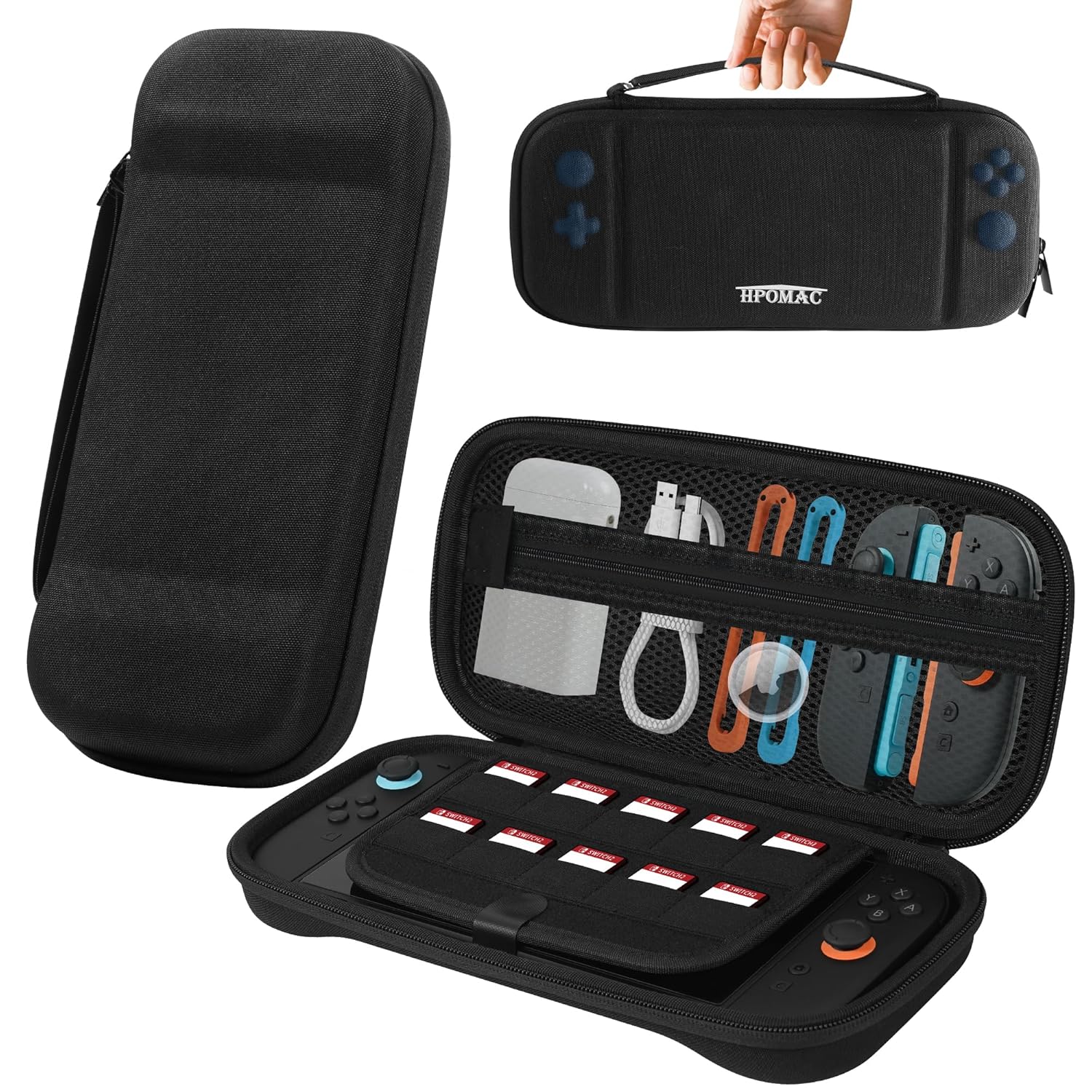 HPOMAC Nintendo Switch 2 carrying case with 10 game cartridges slots