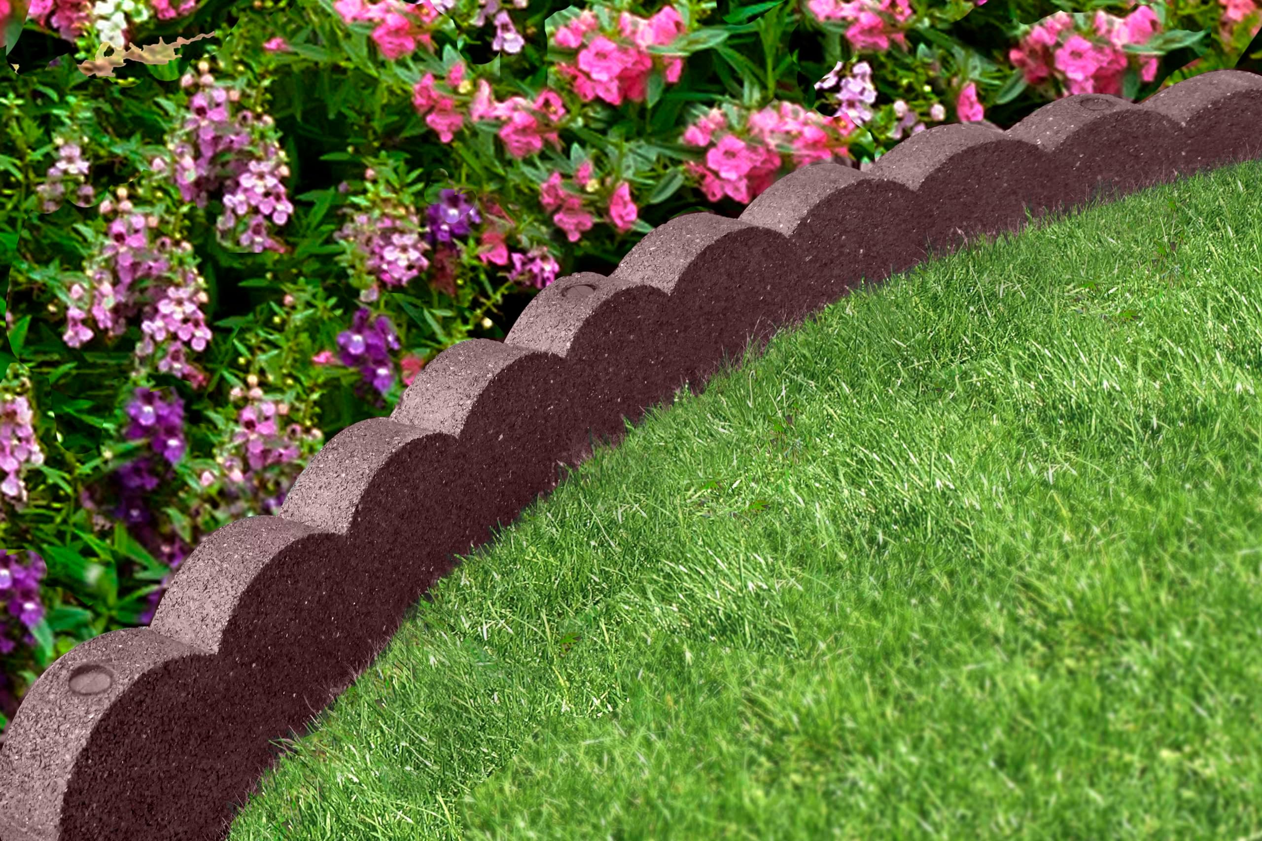 Flexi Curve Scalloped Garden Edging Rubber Landscape Scallop Lawn Border Edging Section 120cm (4ft), Earth(Brown), Pack of 1