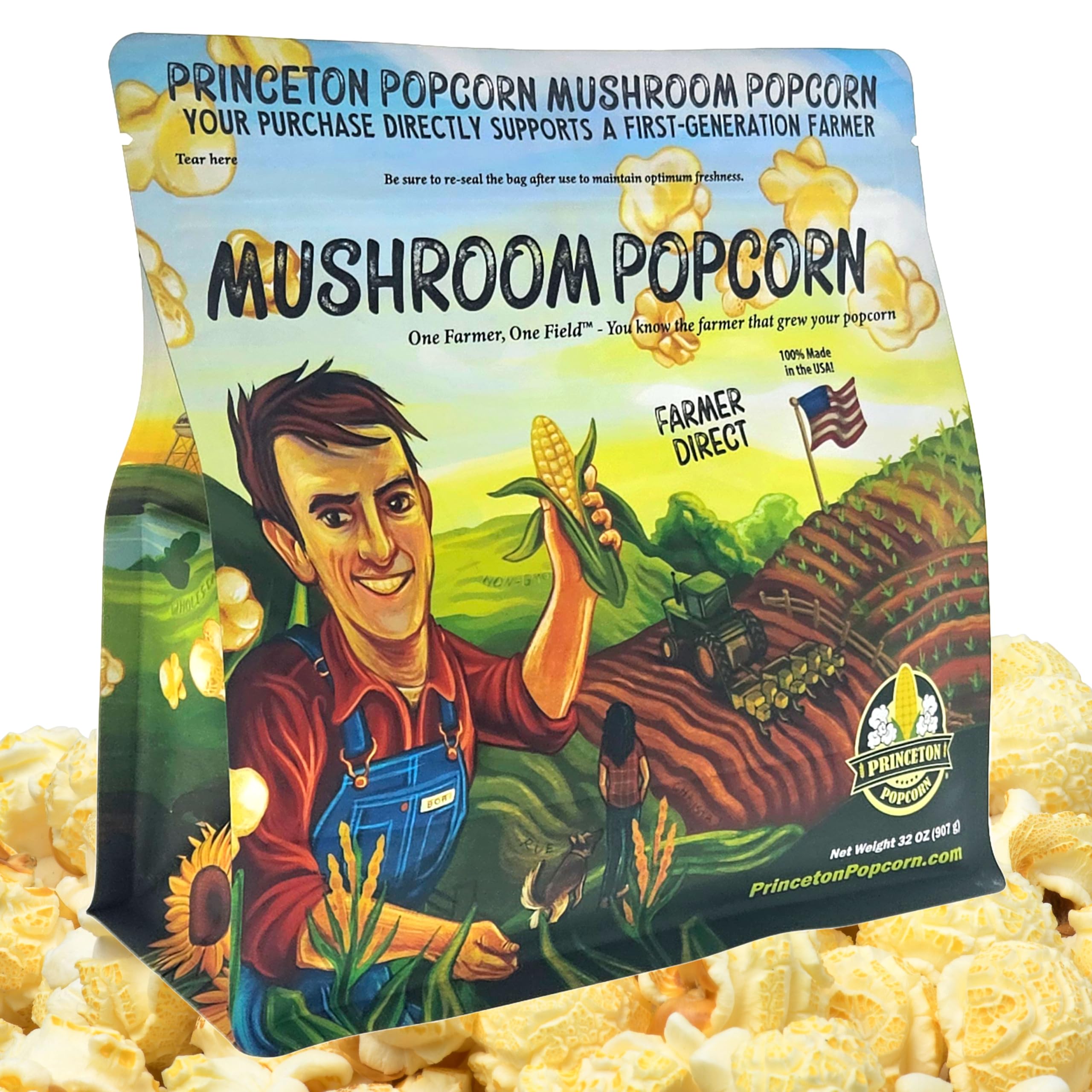 Princeton Popcorn Mushroom Popcorn Kernels - Farmer Direct, Gluten Free, Non GMO - Perfect for Stove Top Popcorn Maker & Air Popper Popcorn Maker - 2lb Bag of Premium Popping Corn 32oz