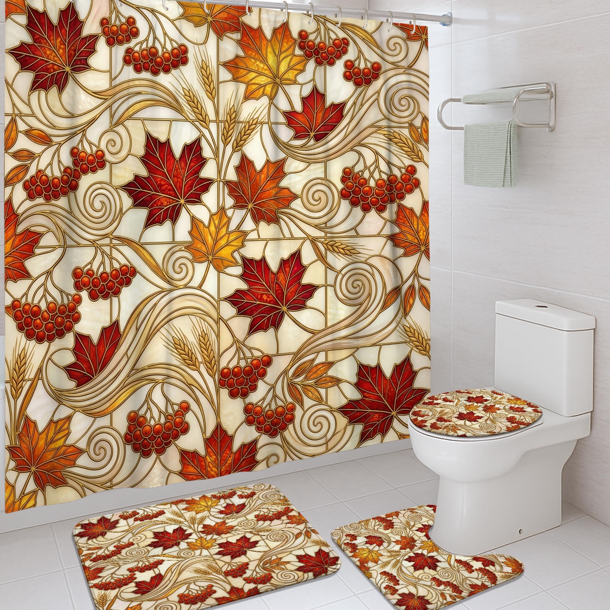 Rideau de douche vigne de la nature en tissu imprimé et tapis de bain cocooning