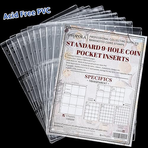 Miniatura 7 de 90 bolsillos para carpetas de monedas, soportes de 2.5 x 3.3 pulgadas, 10 hojas sueltas sin ácidos, soportes de colección para medallones, sellos de