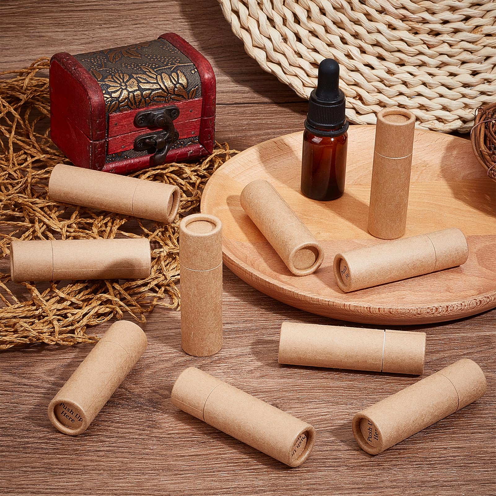 NICENEEDED 20 Stück Karton Lippenbalsam-Tuben, leere runde Kraftpapier Lippenstift-Tuben zum Hochschieben, nachfüllbare Chapstick-Halter, Lippenstift-Behälter für Tee, Kaffee und Kosmetik