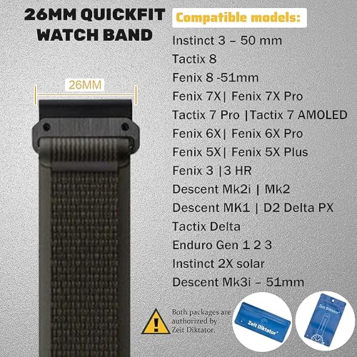 Miniatura 2 de Zeit Diktator Correas de reloj Quickfit de 1.024 in compatibles con Garmin Fenix 8 2.008 in 7x 6x Pro Tactix 7 Pro 5x Plus Enduro 3 2, Alpine Loop