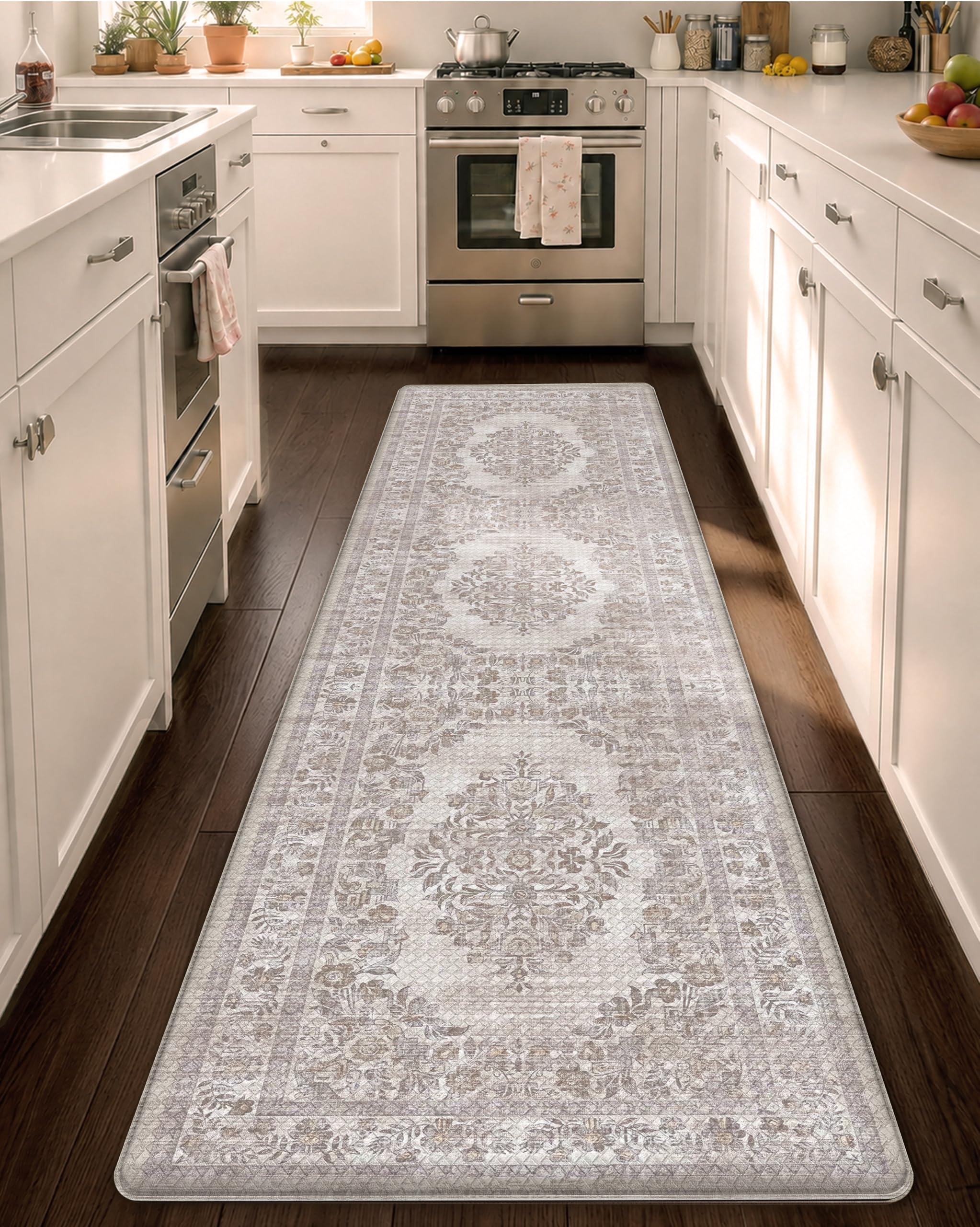 COLOR&GEOMETRY Kitchen Floor Mat 60x150cm Faded Vintage Anti Fatigue, Khaki