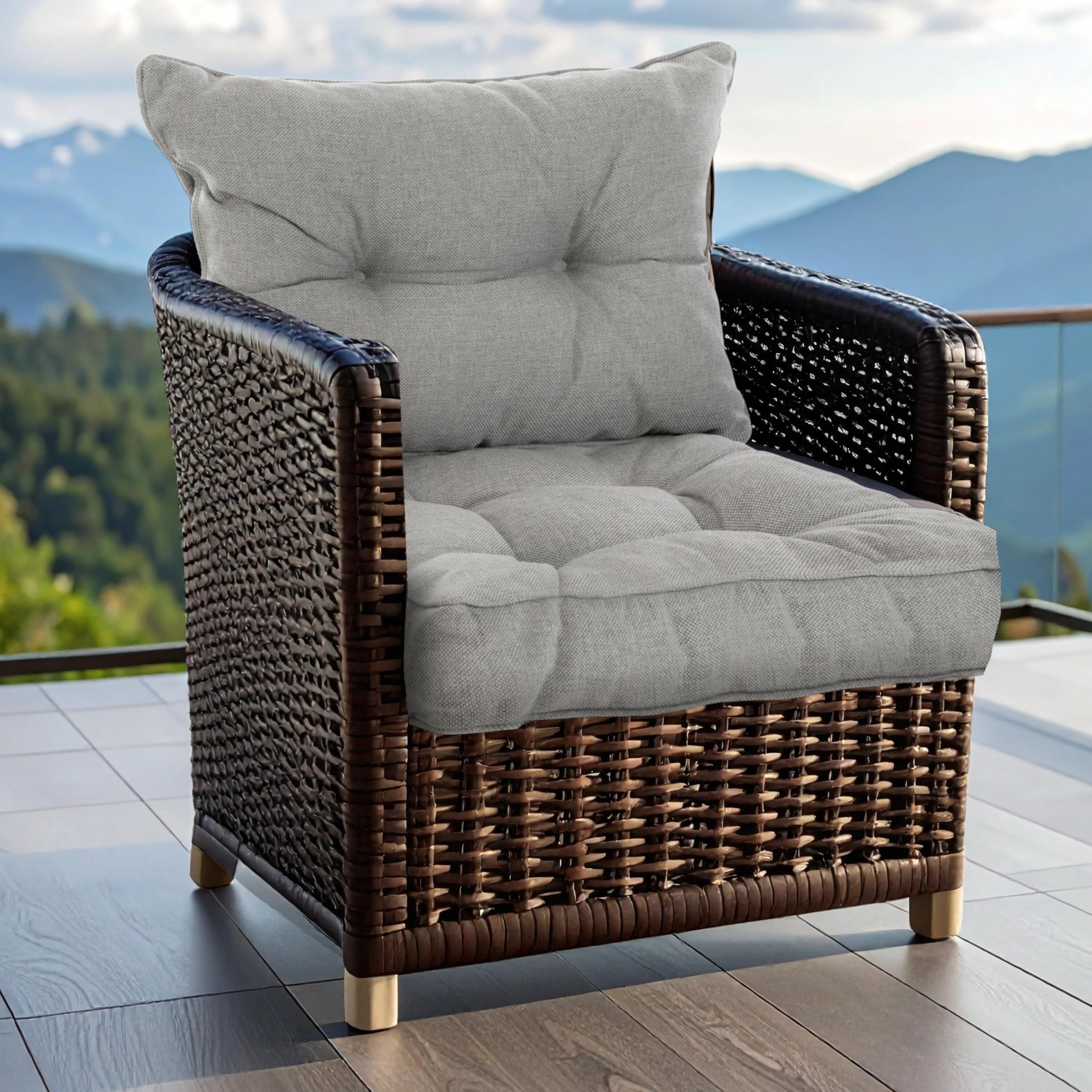 Outdoor Kissen für Gartenmöbel | Wasserfest Sitzkissen 50x40 cm & Rückenkissen 50x40 cm Polster Set für Gartenstühle | Hoch FÜLLPRO+ Füllung | Lounge Auflagen Stuhl, Gartenbank | Grau