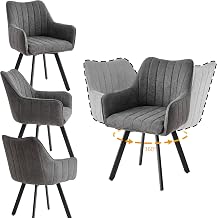 Set di 4 Sedie da Pranzo con Braccioli, Sedie da Cucina Imbottite in Lino, Gambe in Metallo Girevoli a 360°, Adatte a Sale da Pranzo, Cucine e Soggiorni, Marrone