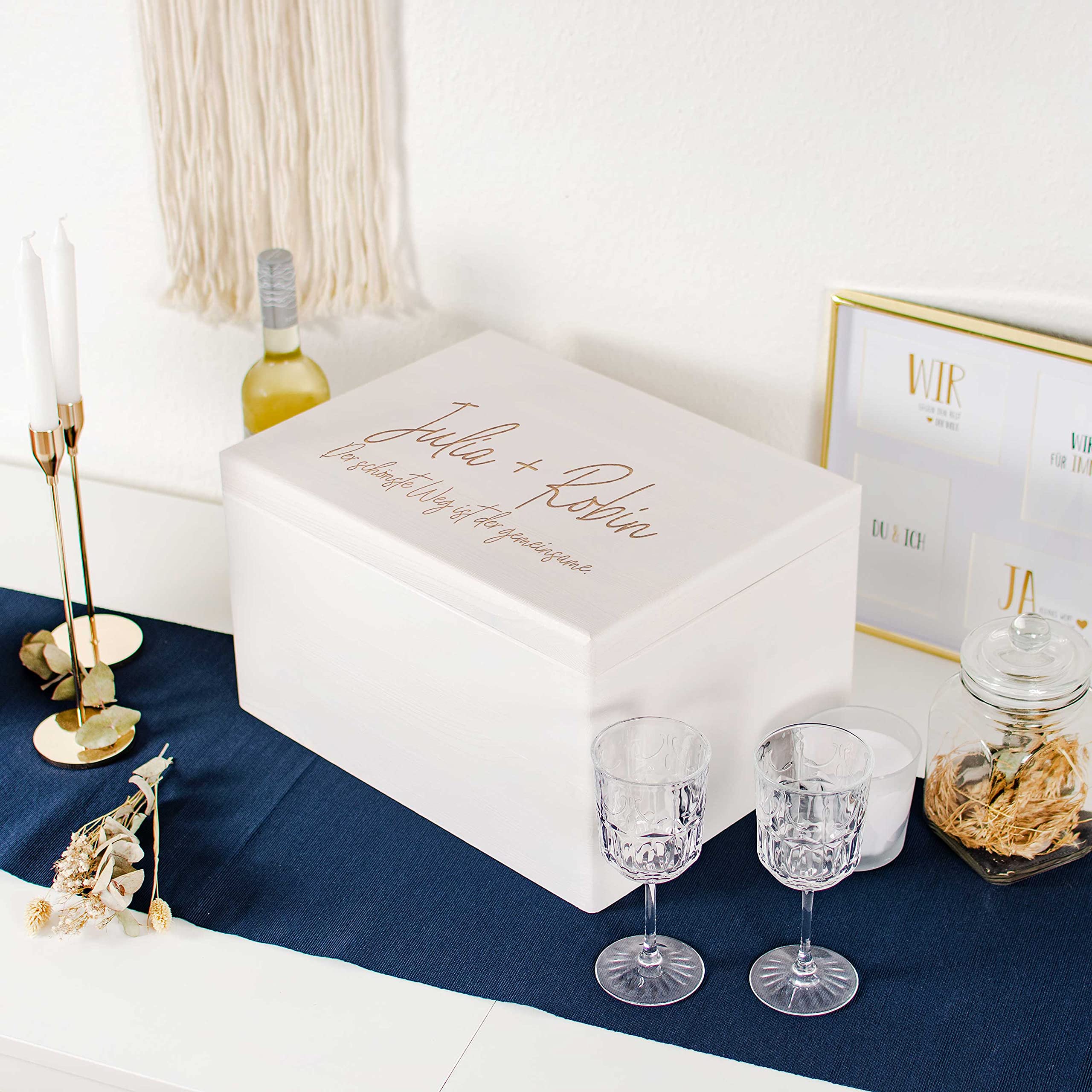 LAUBLUST Holzkiste Personalisiert mit Wunsch-Gravur - Geschenkkiste & Erinnerungsbox | XL - ca. 40x30x24cm, Weiß FSC®