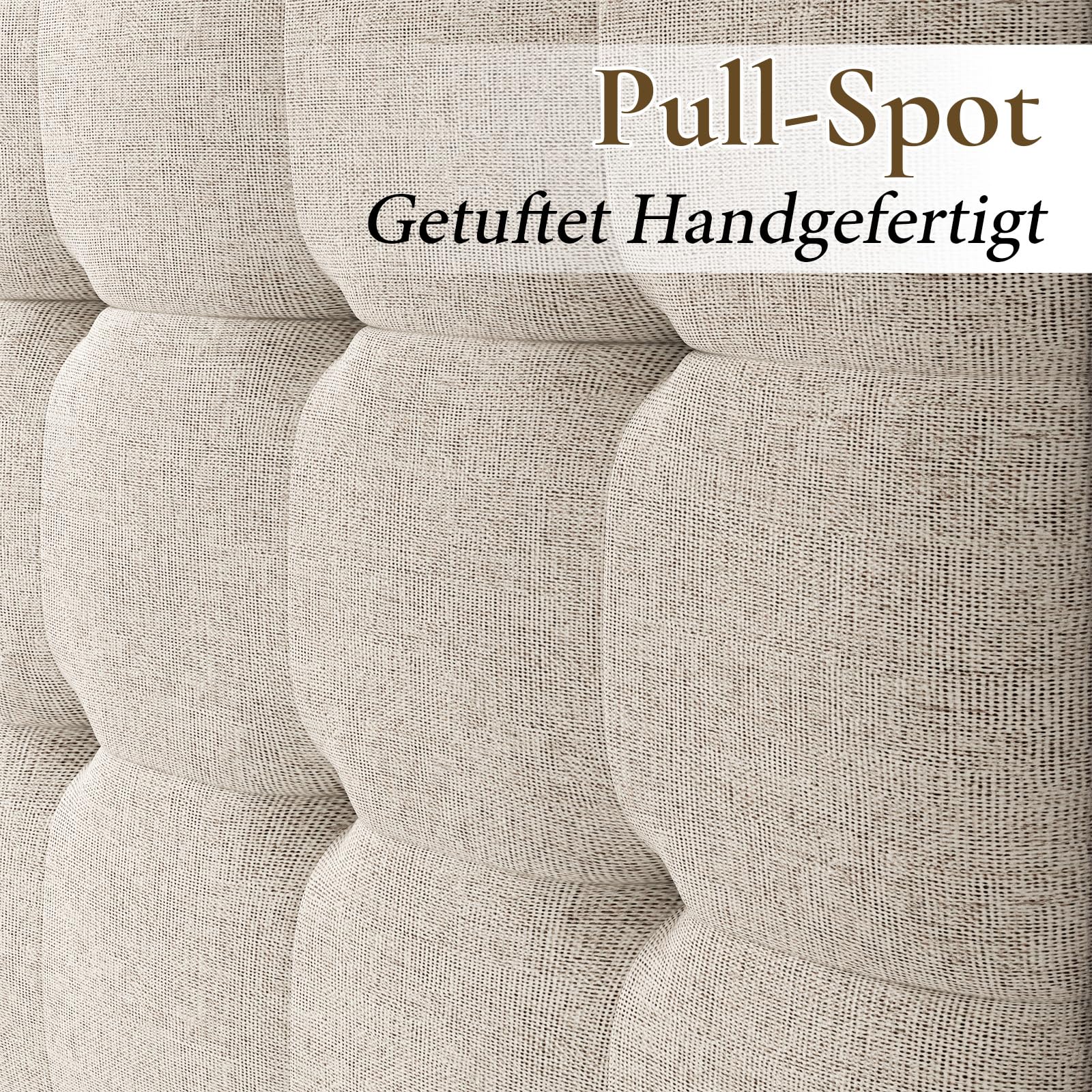 LUXOAK Massivholzbett 140x200 cm aus Kiefernholz mit 124 cm hohem gepolstertem Kopfteil, stabiles Holzbett mit Lattenrost, modernes Doppelbett im Walnuss-Look aus Leinenstoff, ohne Matratze