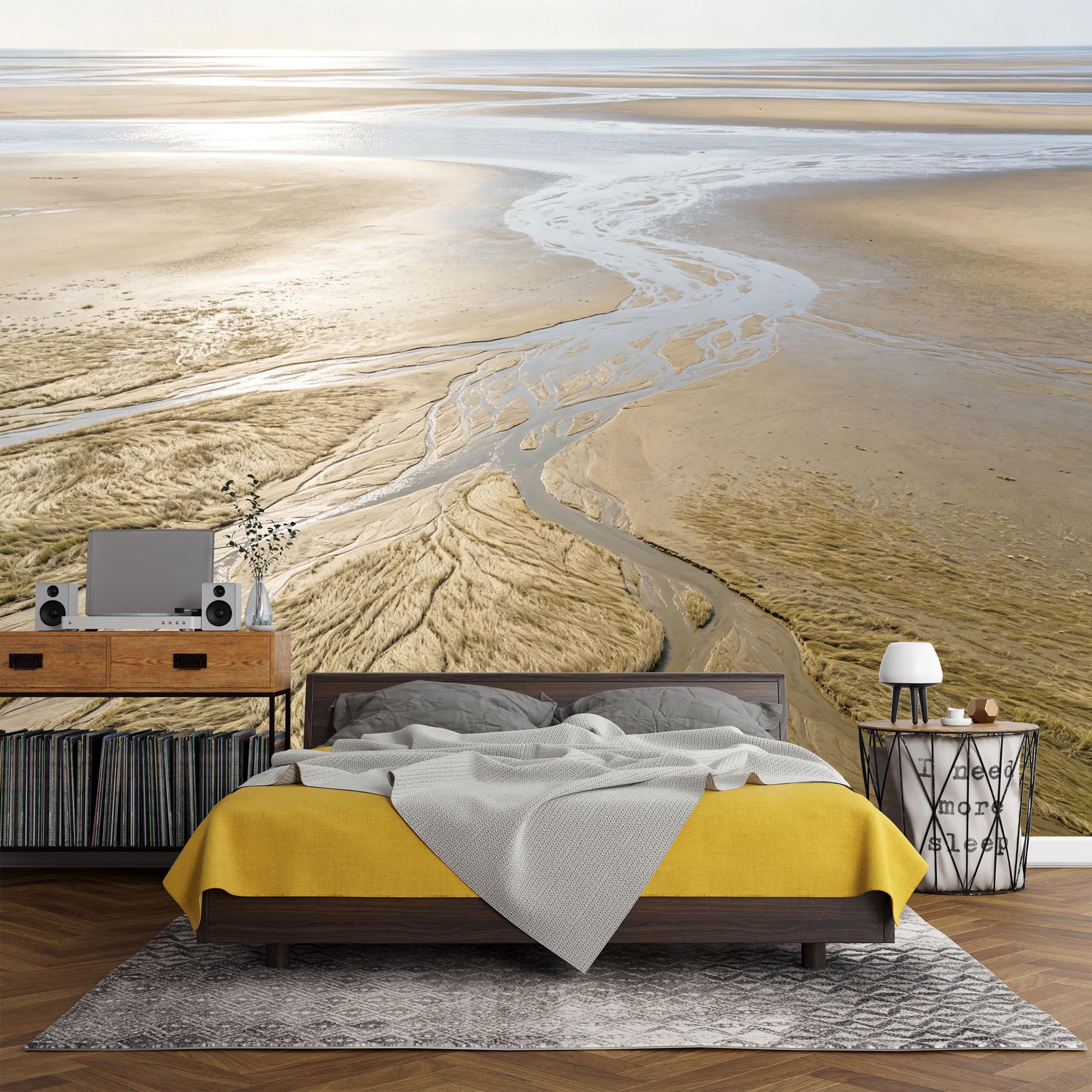 Custom Size Wall Mural， Coastal Tidal Flats River Estuary Ocean Shore Landscape，SelfAdhesive Art Prints wall Fabric (No PVC) Removable Wallpaper Living Room Decor