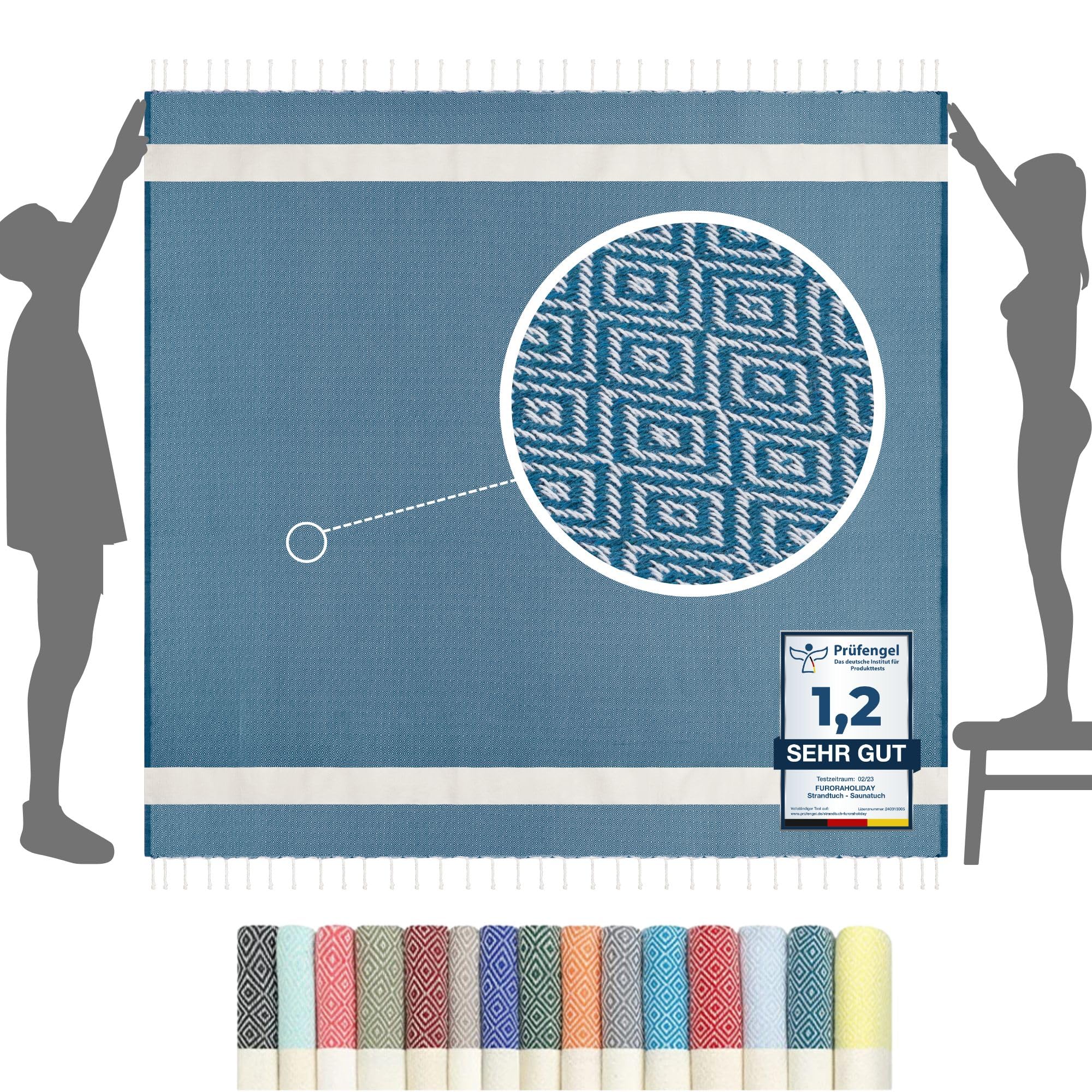 furora Holiday Strandtuch XXL 200x200 cm: Baumwolle, leicht dünn | Picknickdecke Stranddecke + Strandhandtuch Groß, Hamamtuch Saunatuch Damen Herren, Beach Towel Cotton Strandlaken, Urlaub Must Have