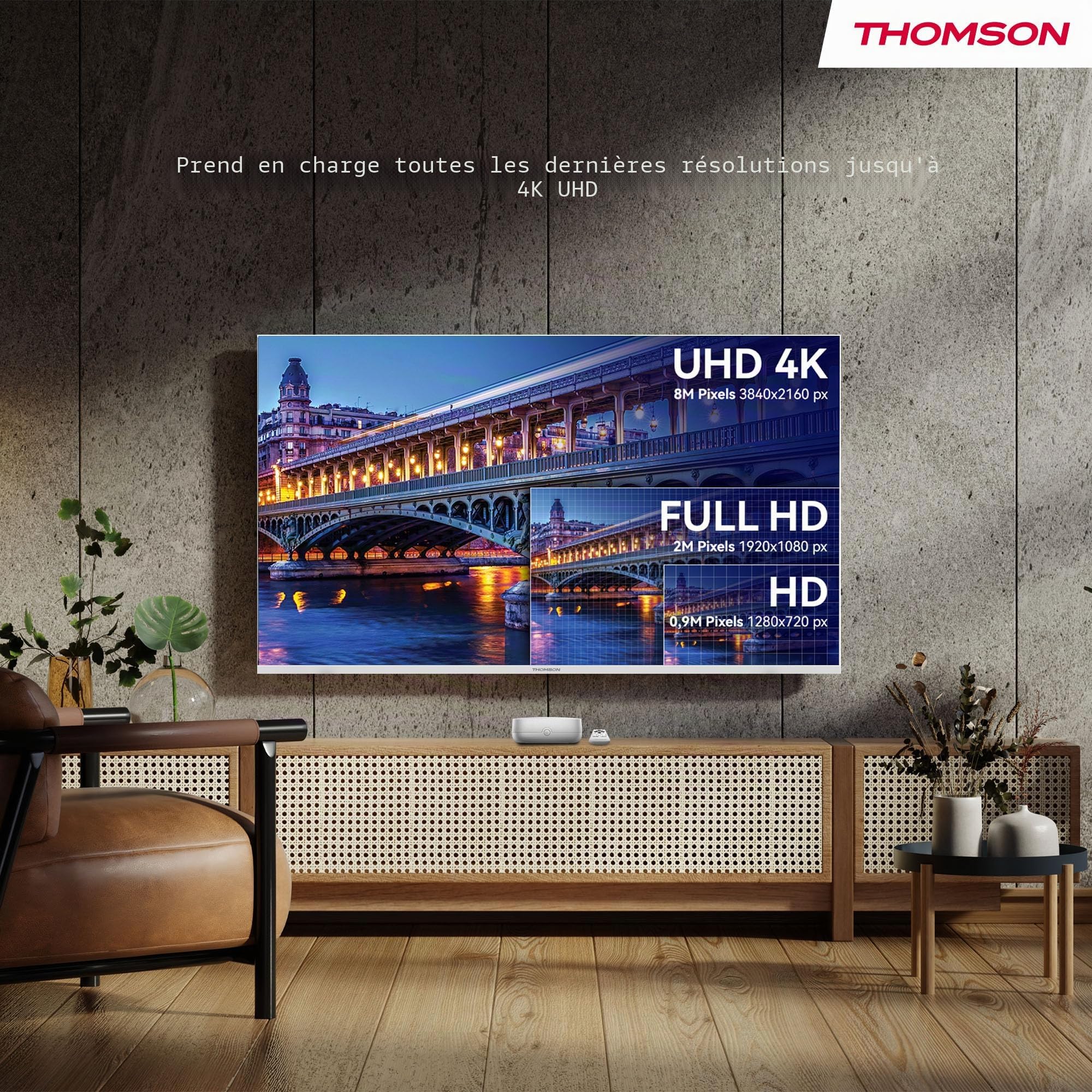 Thomson Streaming Box Plus 270 Blanc, Google TV, 4K UHD, Haut-Parleur intégré pour Commande vocale Mains Libres, Google Cast, Netflix, Disney+, Wi-FI, Adaptateur Secteur Multi-Prises, 3 Go de RAM, 32