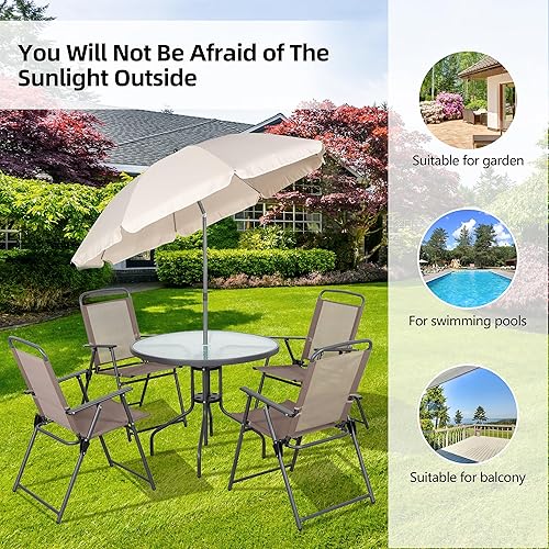 Miniatura 7 de Vongrasig Juego de comedor plegable de 6 piezas para todo tipo de clima, juego de mesa y sillas de metal pequeño para exteriores, juego de muebles