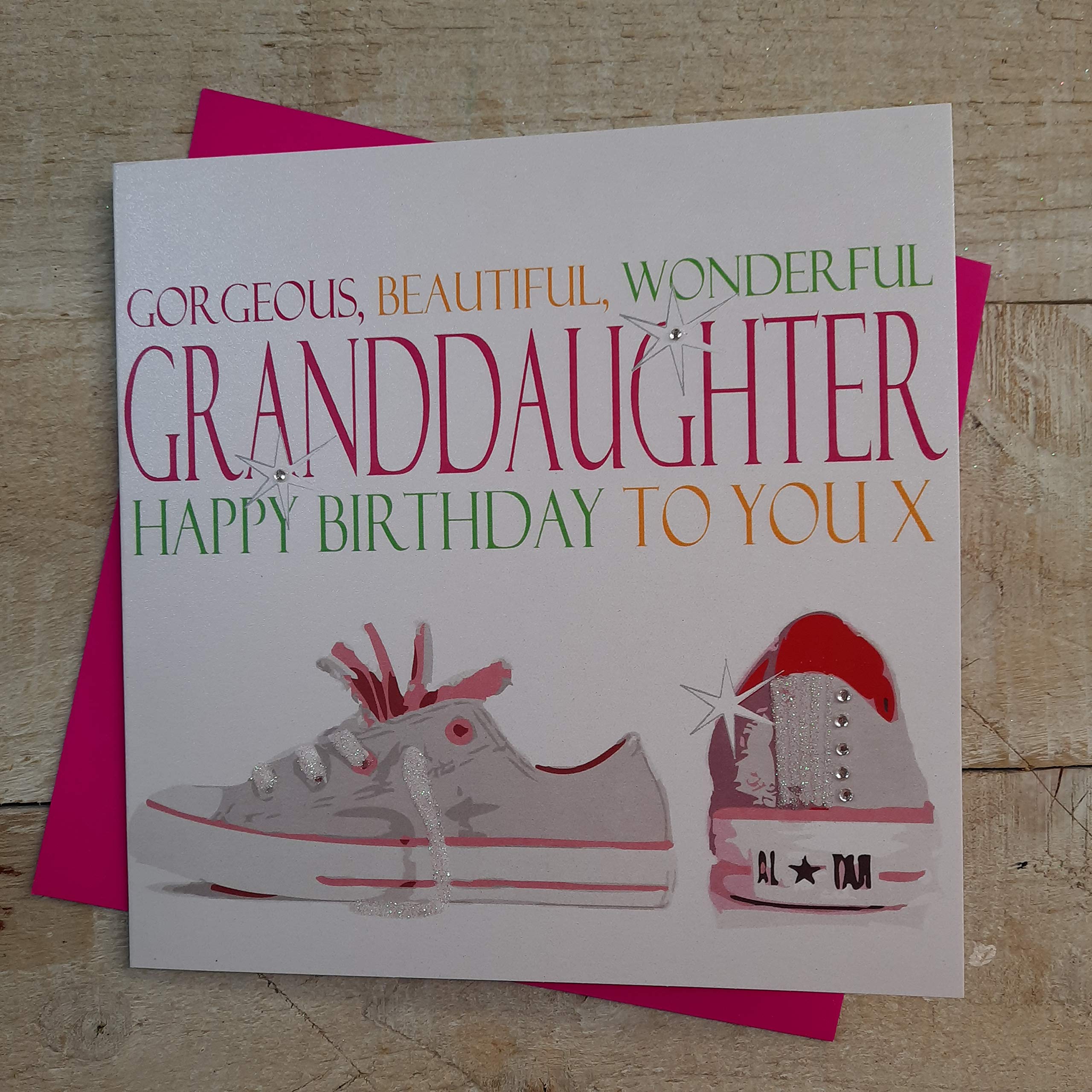 White Cotton Cards N92 Neon Range Gorgeous, Beautiful, Wonderful Granddaughter Happy Birthday To You Handmade Birthday Card