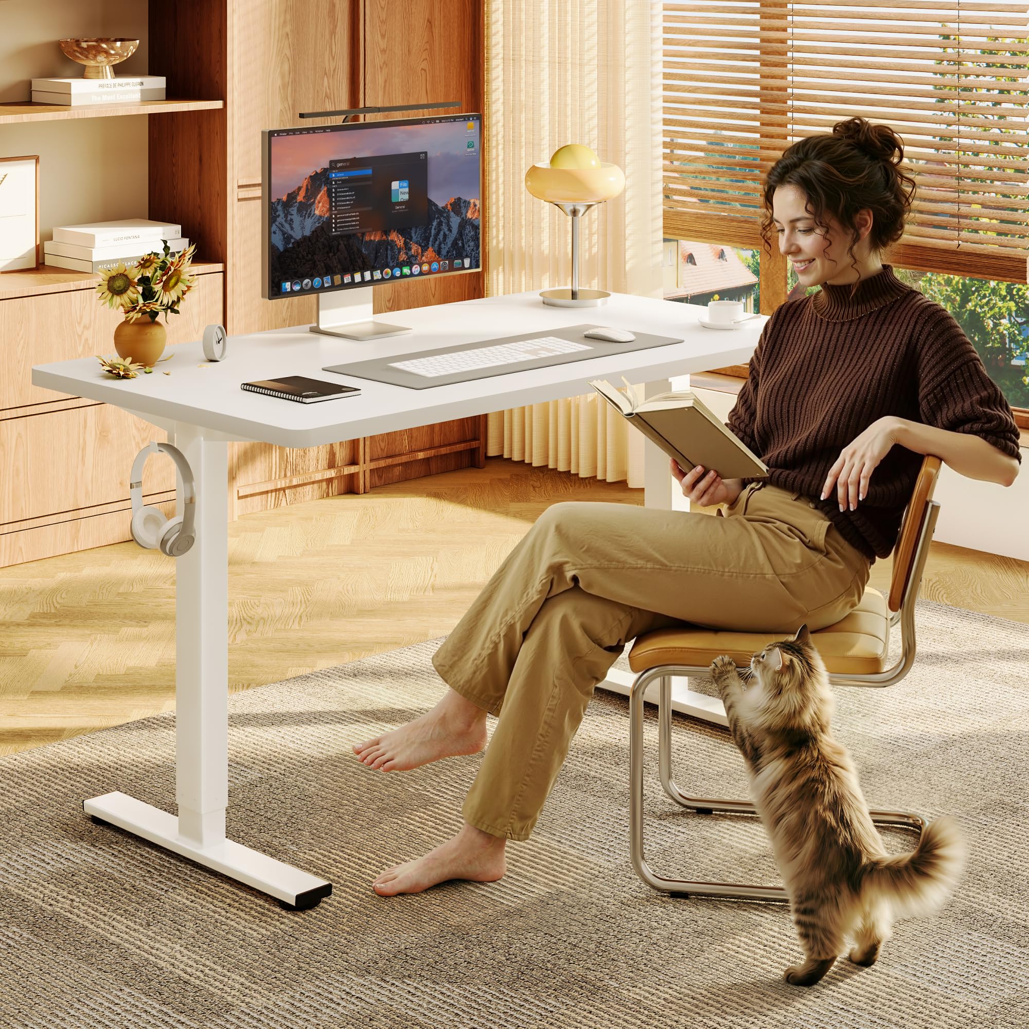 FLEXISPOT EN1 One-Piece Standing Desk with 1-Inch Thick Seamless Desktop, 48"x30" Electric Height Adjustable Desk for Home Office, Multi-Monitor Setups & Easy Assembly, White