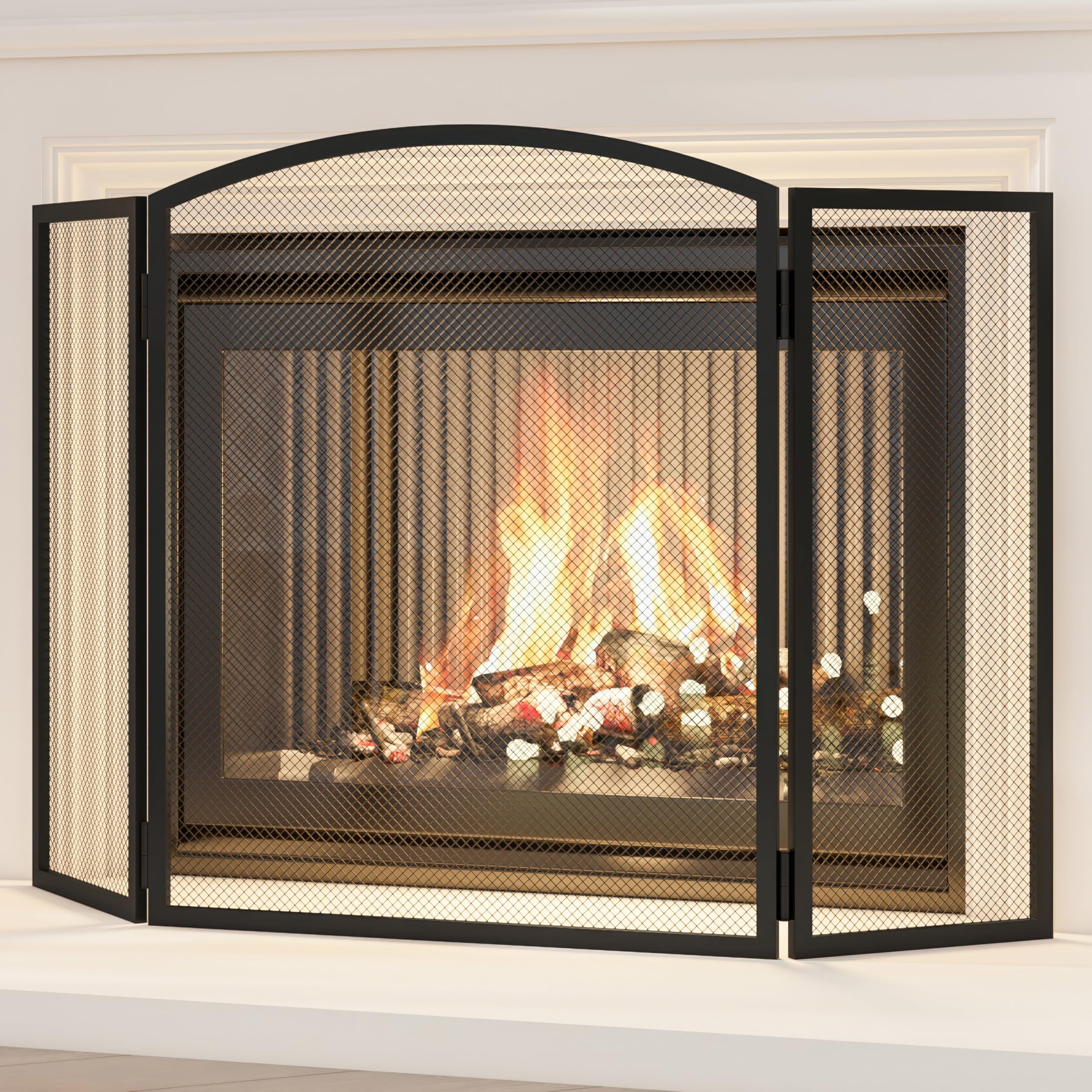 Kingson Black Fireplace Guard – Protezione antincendio di sicurezza per bruciatori a legna, bruciatori a legna e caminetti, protezione per la sicurezza dei bambini, 96,5 x 61 cm