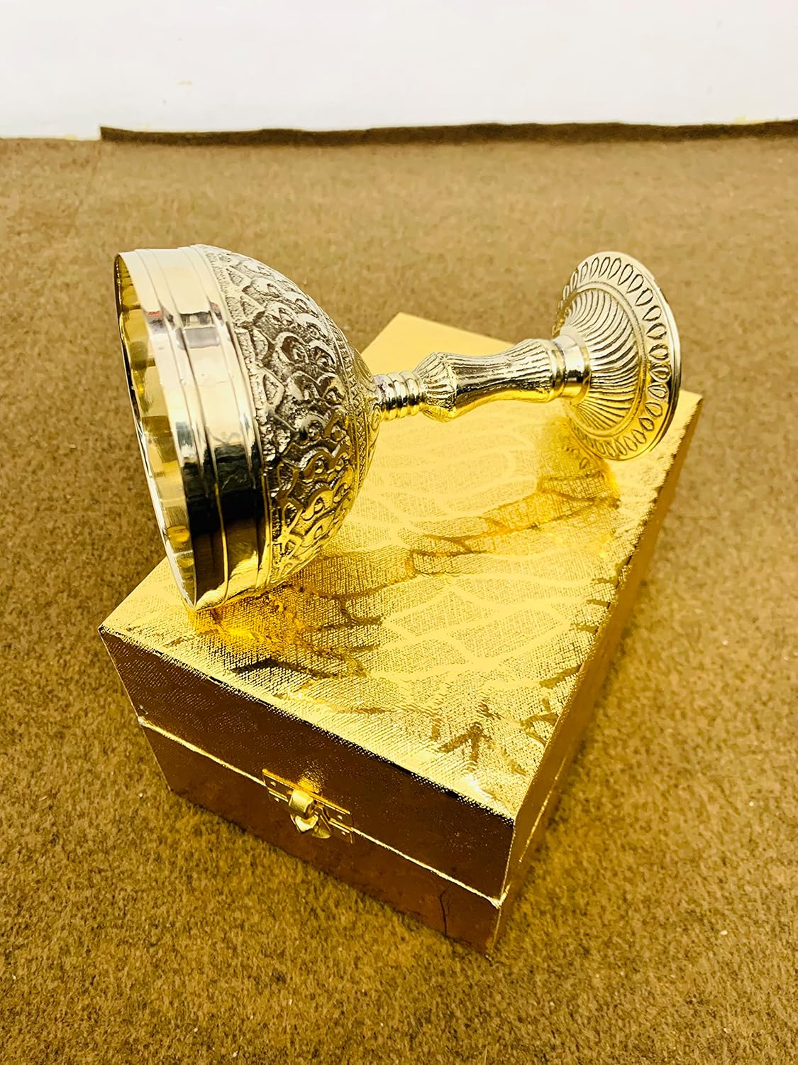 Chalice Vintage Goblet Hand-Made Heavy Brass King Royal's Chalice Embossed Cup 6" Goblet Glass Wine Glass