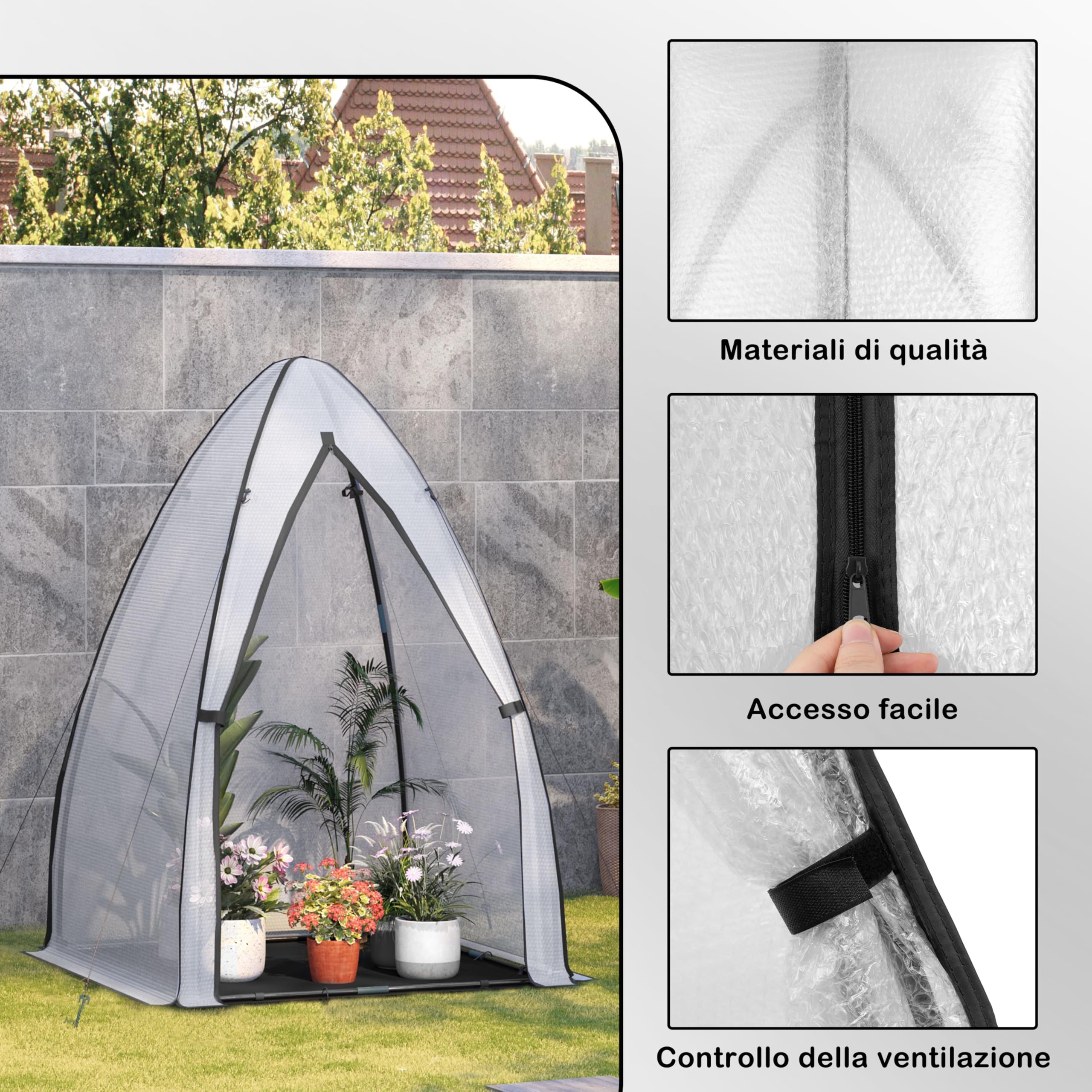 WOLTU Mini Serra Giardino, Anti-Freddo, Bianco, per Pomodori, 120x120x180cm