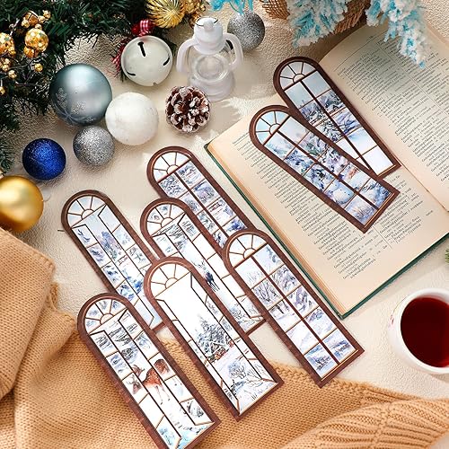 Miniatura 2 de Qeeenar 48 marcadores rústicos de invierno para mujeres, marcadores de libros de nieve de invierno para mujeres, marcadores de Navidad, árbol de