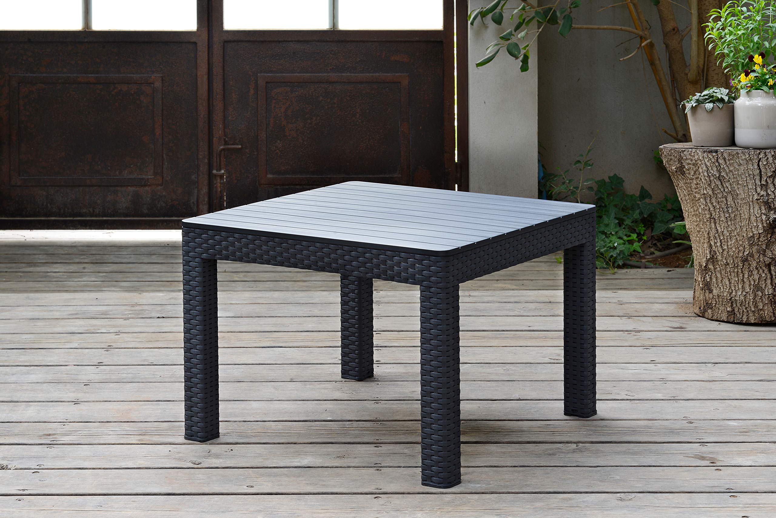 Koll Living Tavolino Orlando In Grafite, Effetto Rattan, 59x59x43 Cm, Rezolity, Per Esterno E Interno