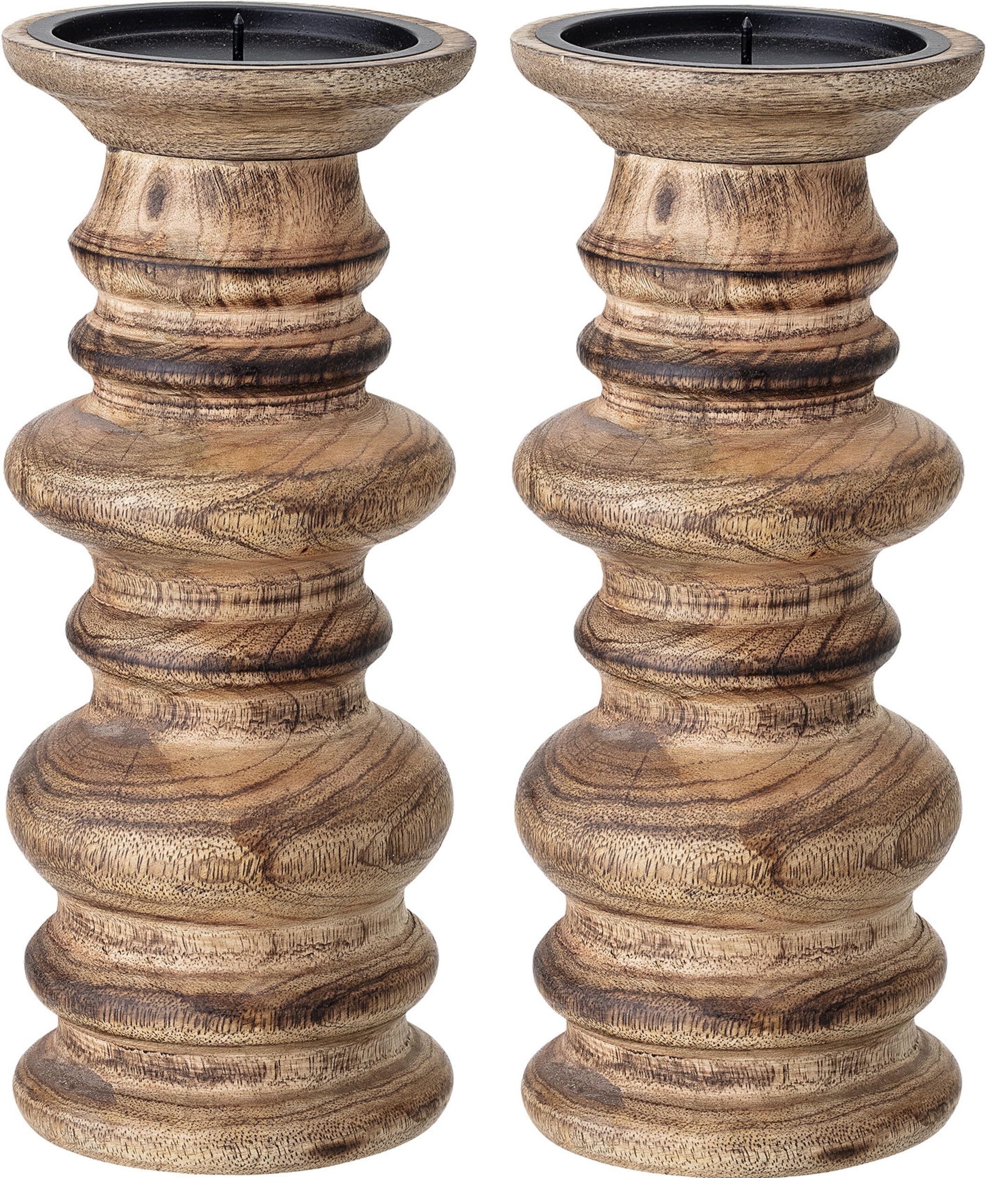 Set of 2 Rustic Wooden Pillar Candle Holders – Wooden Sculpted Decorative Candle Stand Set for Home Decor, Mantel, Dining Table & Living Room – Fits Standard Pillar Candles