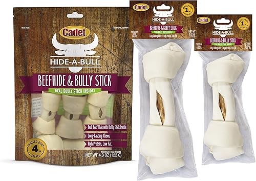 Miniatura 7 de Cadet Hide-a-Bull - Hueso de cuero crudo y palo de toro para perros de 9 a 10 pulgadas