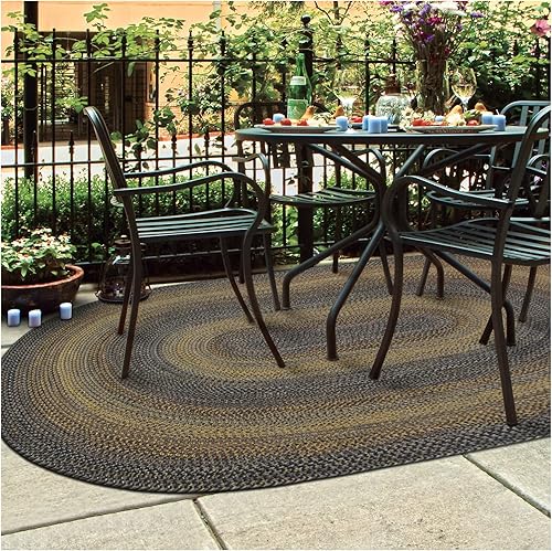 Black Forest - Alfombras trenzadas ovaladas de 4 x 6 pies, color negro y dorado, lavable para interiores y exteriores, decoración primitiva para