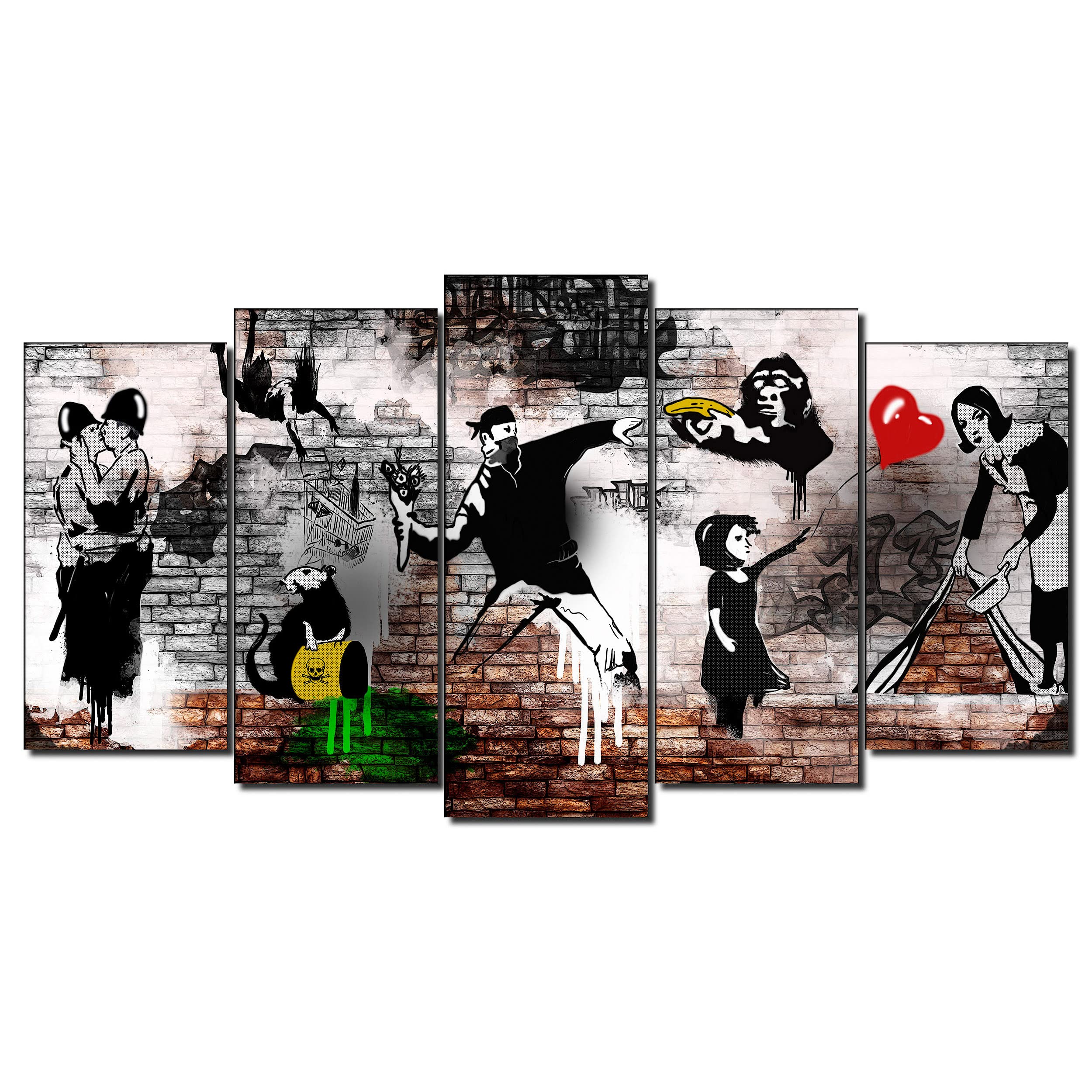 DekoArte - Cuadros Modernos Impresión Imagen Artística | 5 Piezas 150x80cm | Lienzo Decorativo Para Tu Salón o Dormitorio | Estilo Abstractos Arte Banksy Obras