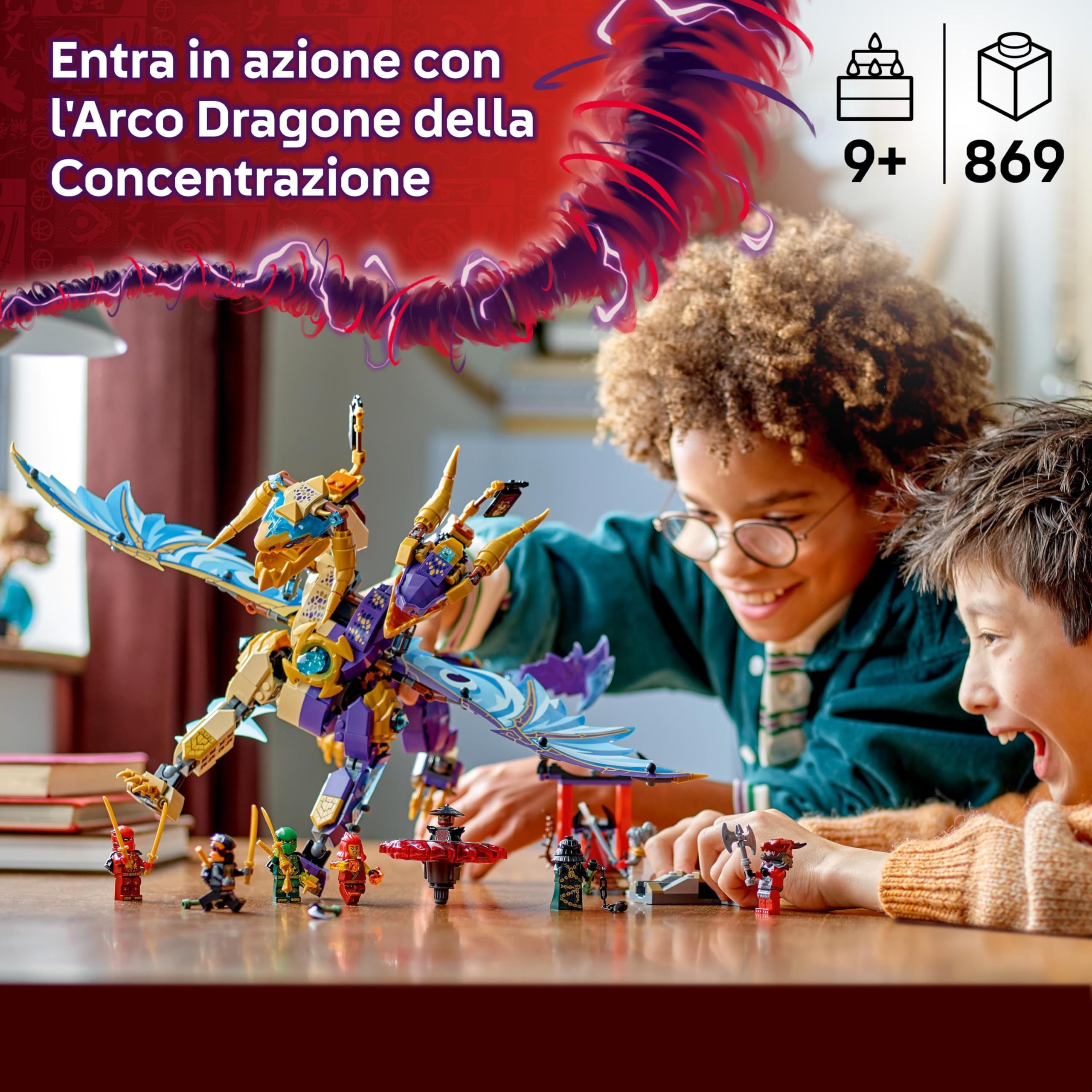 LEGO NINJAGO l’Arco Dragone della Concentrazione, Giocattolo con Drago, 8 Minifigure e Spinner Spinjitzu, Giochi per Bambini e Bambine da 9 Anni, Regalo di Compleanno per fan di Dragons Rising - 71836