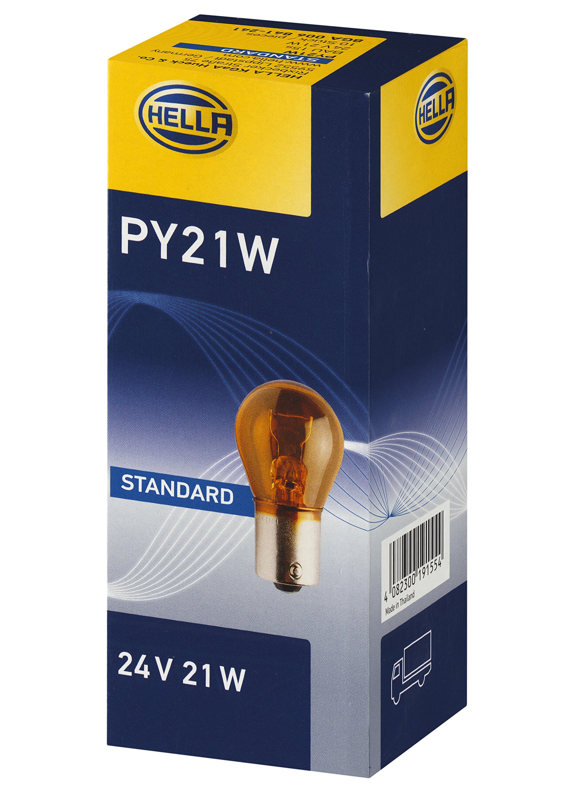 HELLA 8GA 006 841-241 Glühlampe - PY21W - Heavy Duty - 24V - 21W - Sockelausführung: BAU15s - Schachtel - Menge: 10