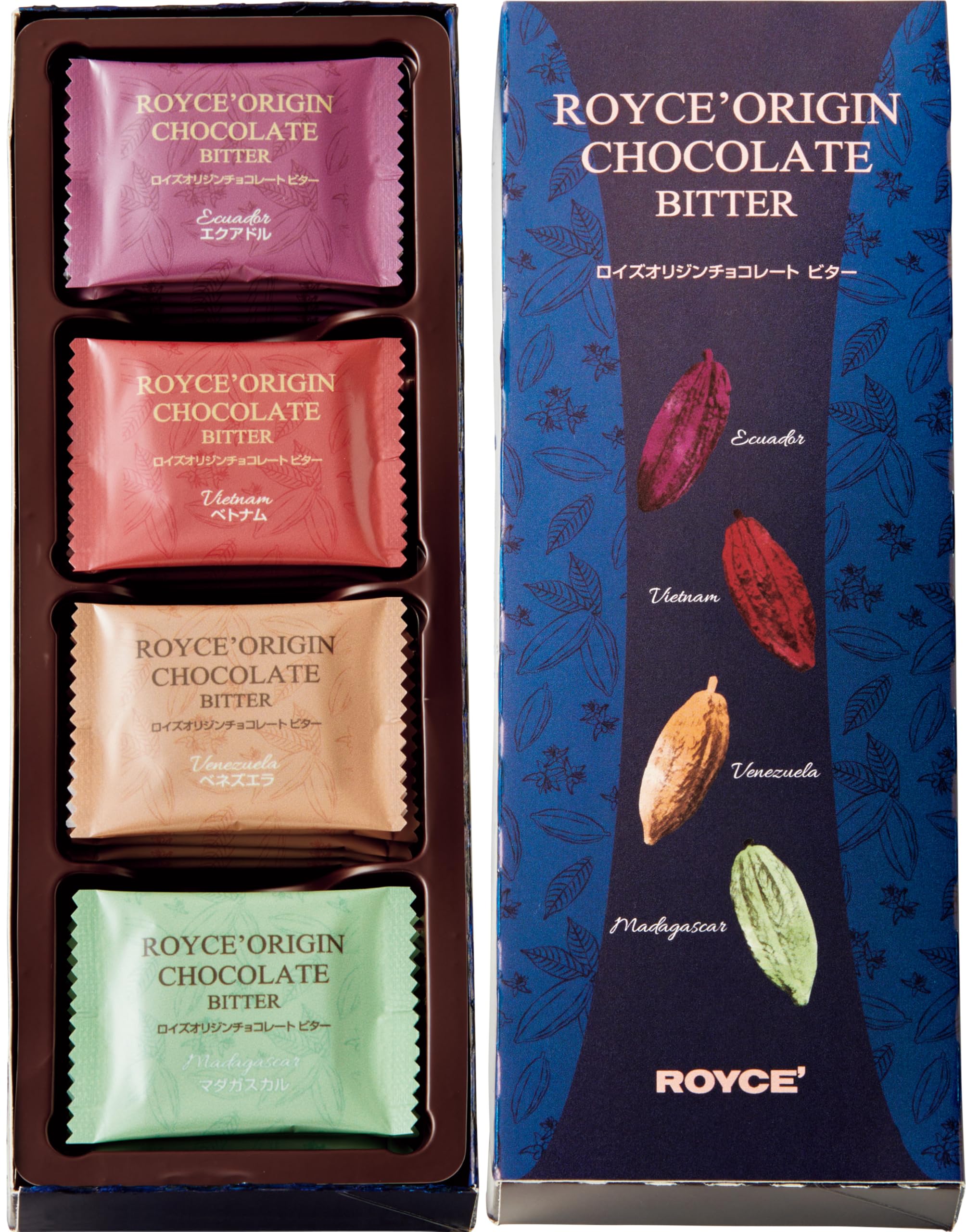 ROYCE' Origin Chocolate "Bitter"' - Assortment of Dark Chocolate Squares | Ideal for Baking and Desserts| No Artificial Preservatives | Japanese Chocolate from Hokkaido (20 Pieces of Chocolate Squares)