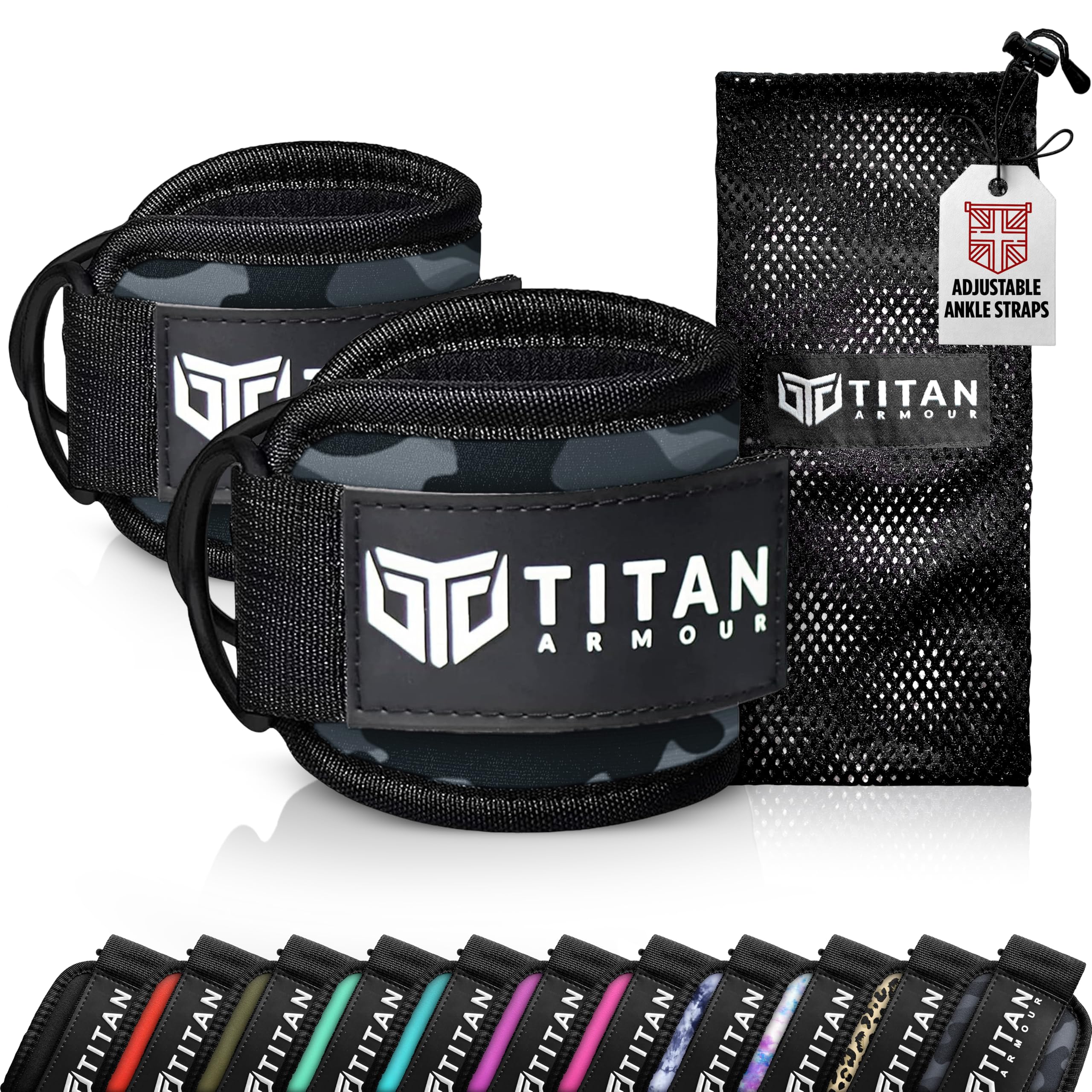 Titan Armour® Ankle Straps for Cable Machines | Gym Cuffs w/Heavy-Duty Steel Double D-Rings & Adjustable Strap | Lower Body Workouts Inc. Leg Extension, Leg Curl & Glute Kickback | Men & Women — image 1