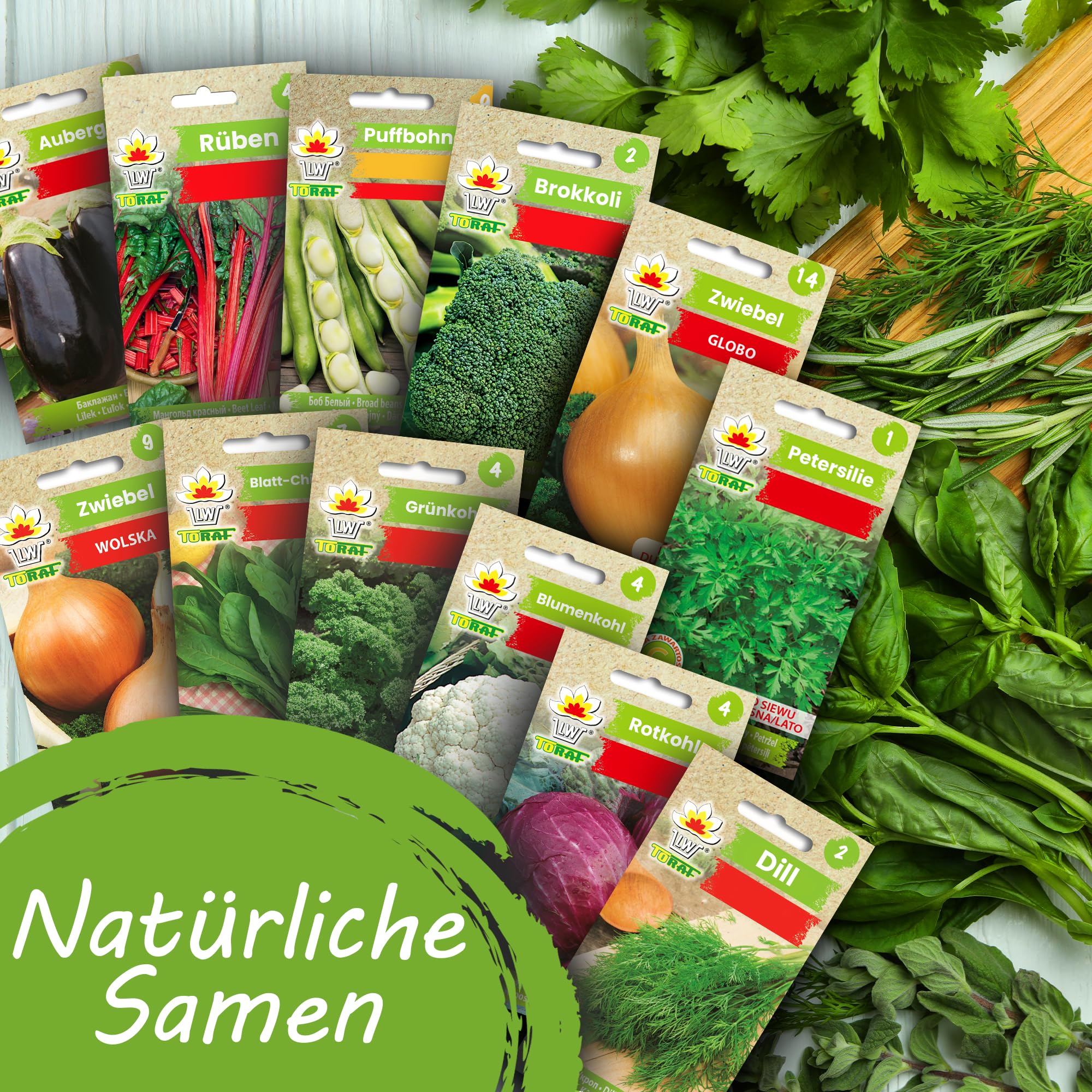 Gemüse Samen Set 5x 12 Premium Sorten Gemüse, Saatgut für Gewächshaus, Garten, Balkon, Küche, Hochbeet, Brokkoli, Zwiebel, Blumenkohl, Dill, Petersilie, Anzuchtset Samen Gemüse Pflanzen