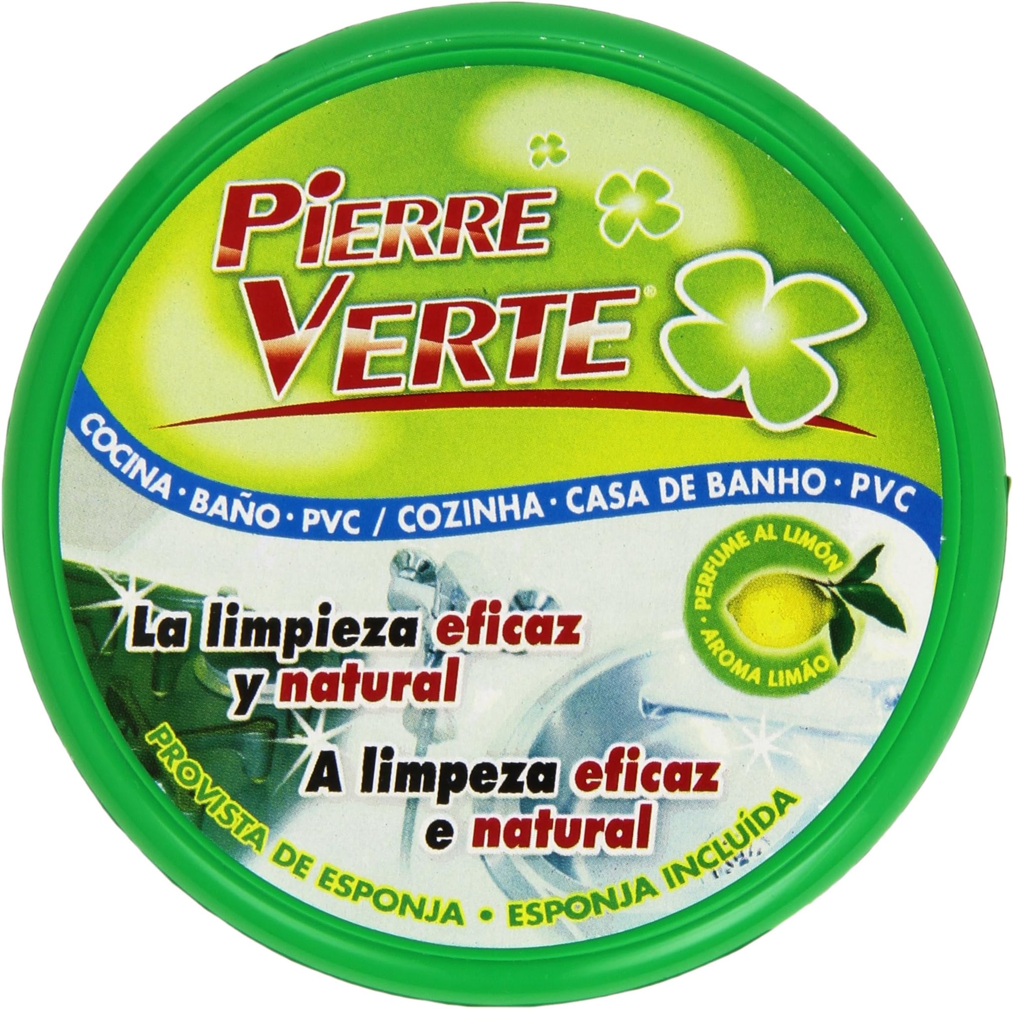 Original White Clay, Green Stone Natural Cleaner Polisher for Metals, Pierre Verte, Includes Sponge. Cleans Sinks, pot bottoms, Pans.