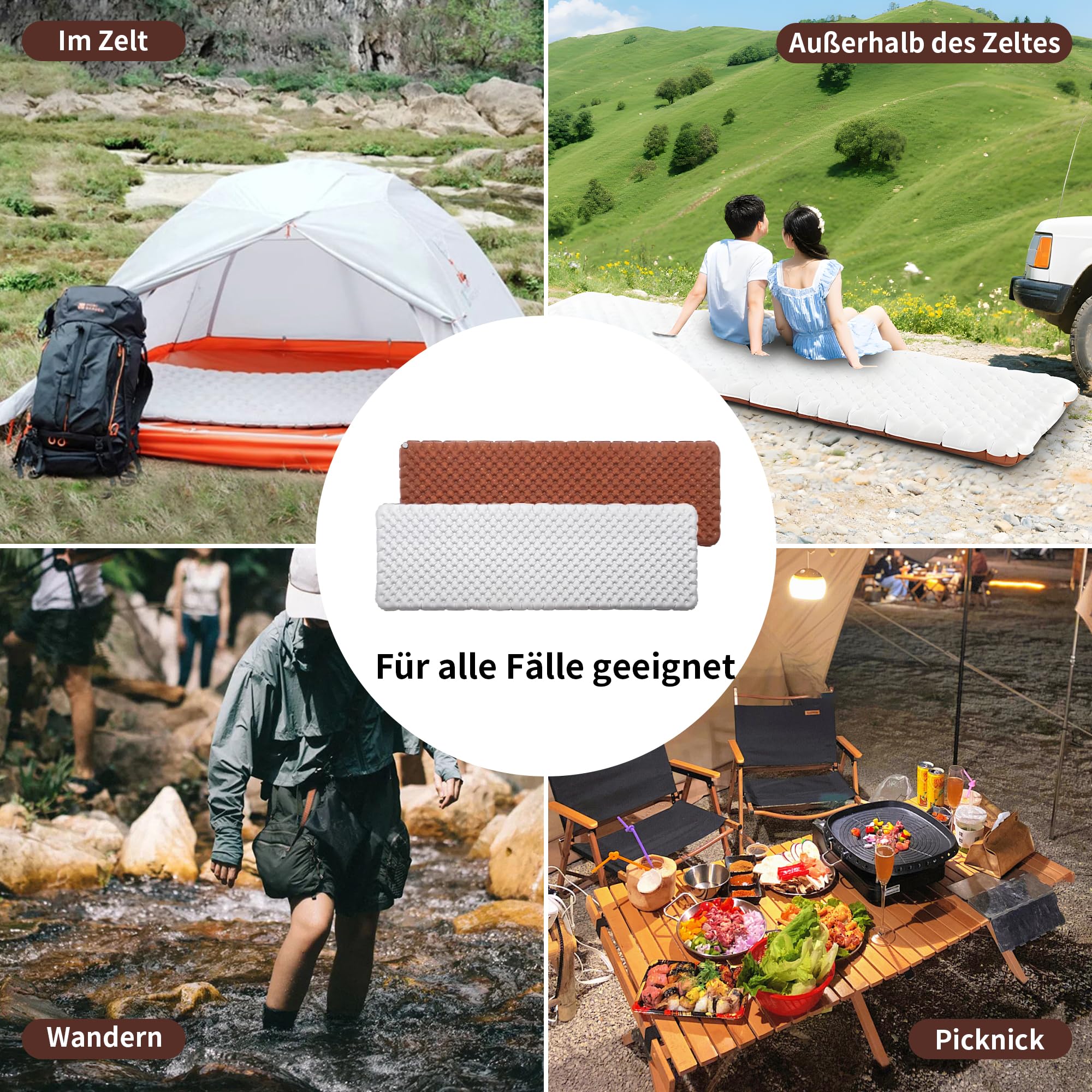 TENPLAY 7.2R Isomatte, 12cm Dicke Aufblasbare Isolierklimmatte bis -29°C, Ultraleicht mit Aluminiumschicht für 4-Jahreszeiten, Inkl. Pumpsack, Für Trekking, Wandern & Camping