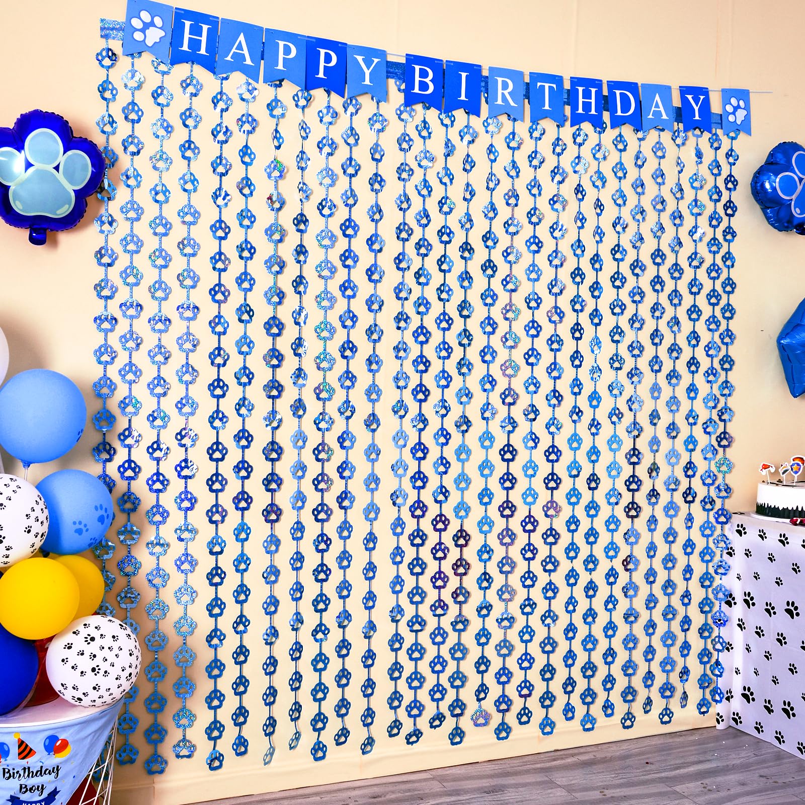 MENSTARSI Blue Dog Birthday Party Supplies, 2 Pack Blue Dog Paw party Decorations, 3.3x6.6ft Paw Tinsel Foil Fringe Curtains, Puppy Photo Booth Prop Backdrop Streamer, Birthday Decor, Party Decor