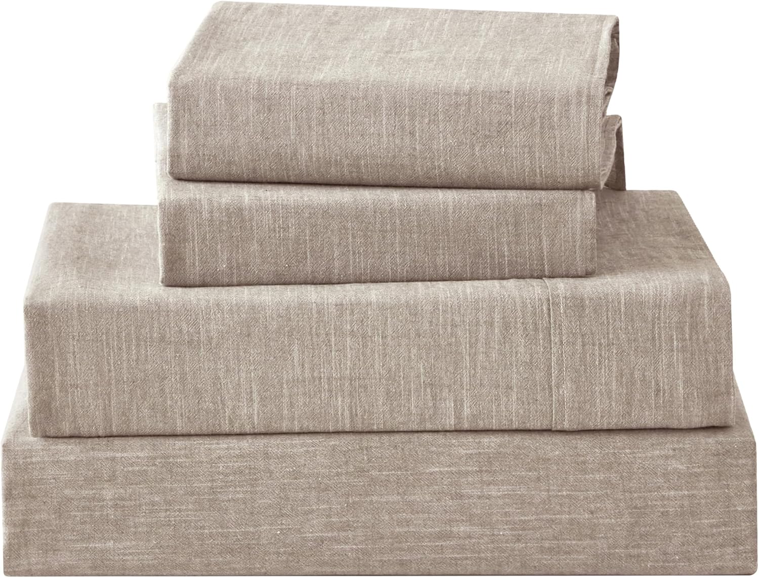 Linen Sheets Queen Size, Stonewashed Linen Cotton Blend Sheets with Slub Texture, Breathable & Soft Cotton Bedsheets, All-Season Comfort, 4 Pieces, Beige