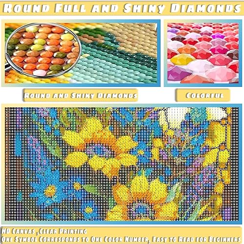 Miniatura 4 de KICHANG Juego de 4 piezas de pintura de diamantes de girasol, kits de pintura de diamante 5D para adultos, kits de pintura de diamantes de bricolaje