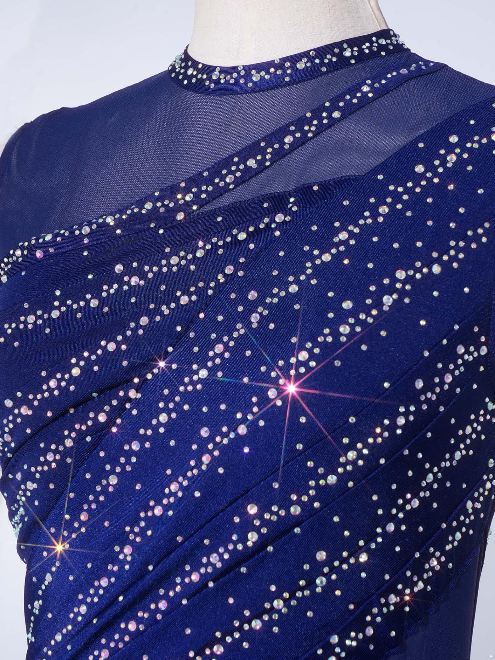 Femme Robe Patinage Artistique Strass Justaucorps Gymnastique sans Manches Leotard Danse Tenue Spectacle Costume Compétition