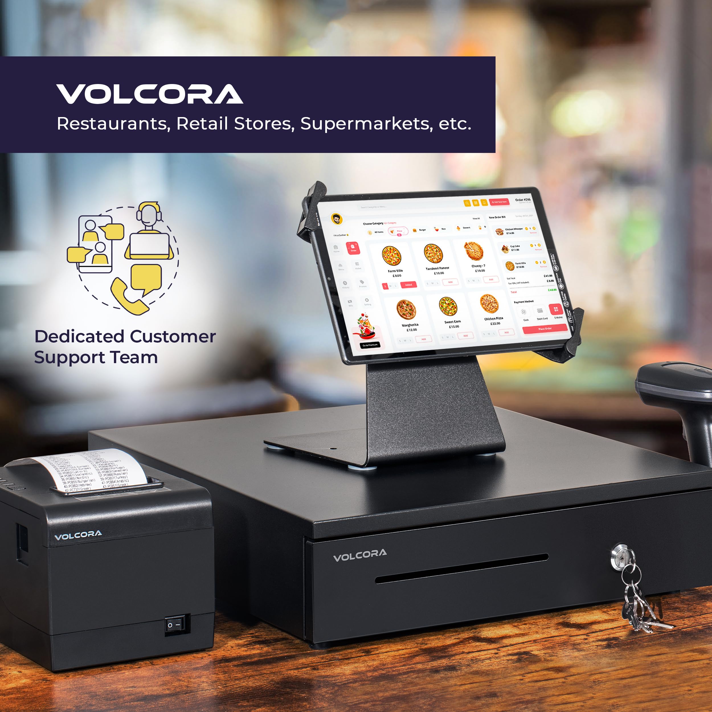 Volcora Cajón electrónico de caja registradora para sistema de punto de venta (POS), 5 billetes/8 monedas, 16 pulgadas con ranuras ajustables para monedas, 12-24 V, cerradura de llave RJ11/RJ12