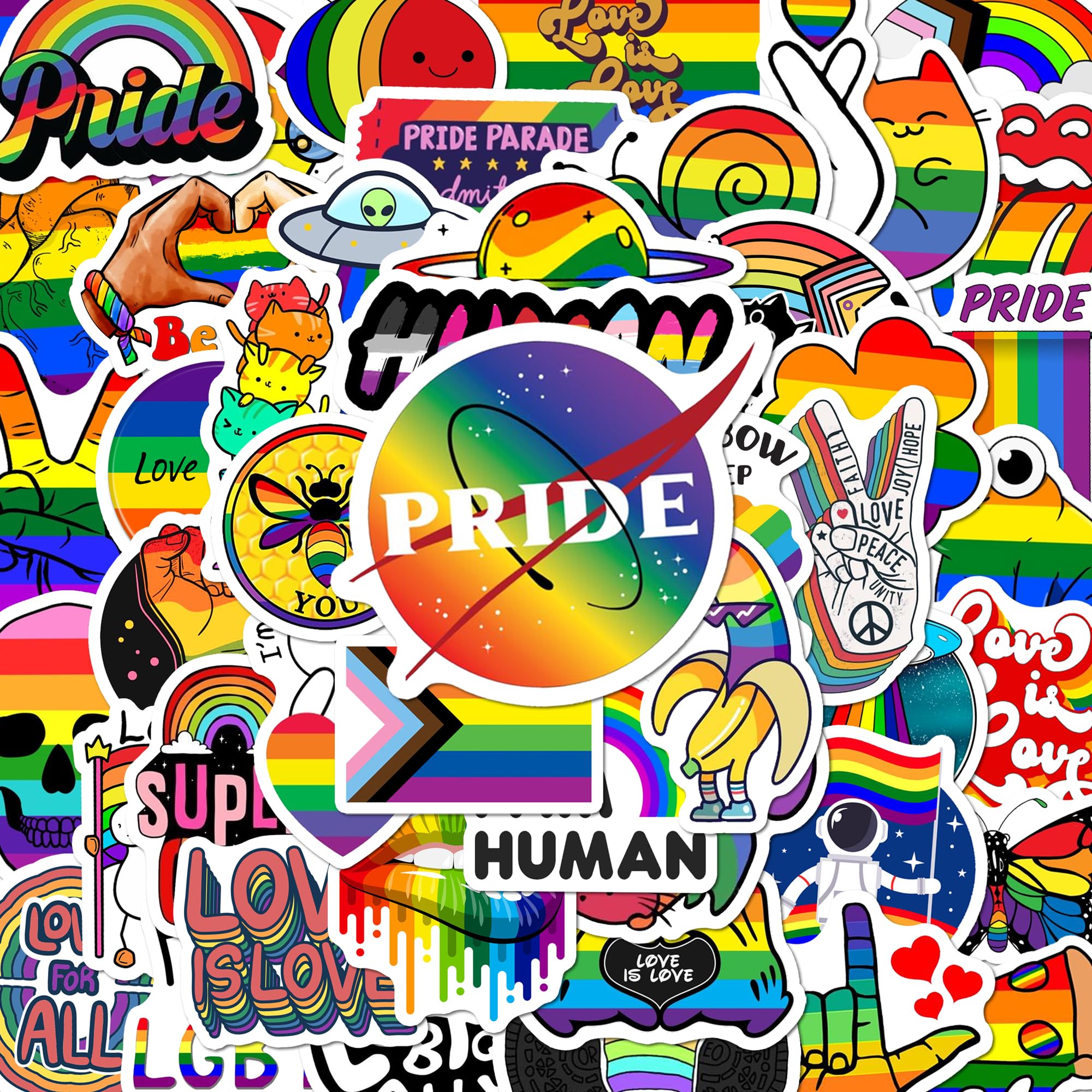 BEATRI LGBT Pride Stickers 50Pcs Vinyl Waterproof Rainbow Decor