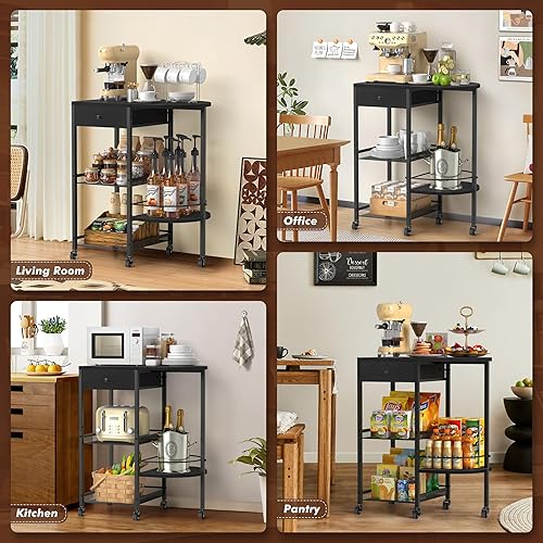 Miniatura 7 de VINAEMO Estación de café con ruedas y cajón de almacenamiento, soporte de mesa grande de 15.35 pulgadas de profundidad para cocina, oficina, sala de