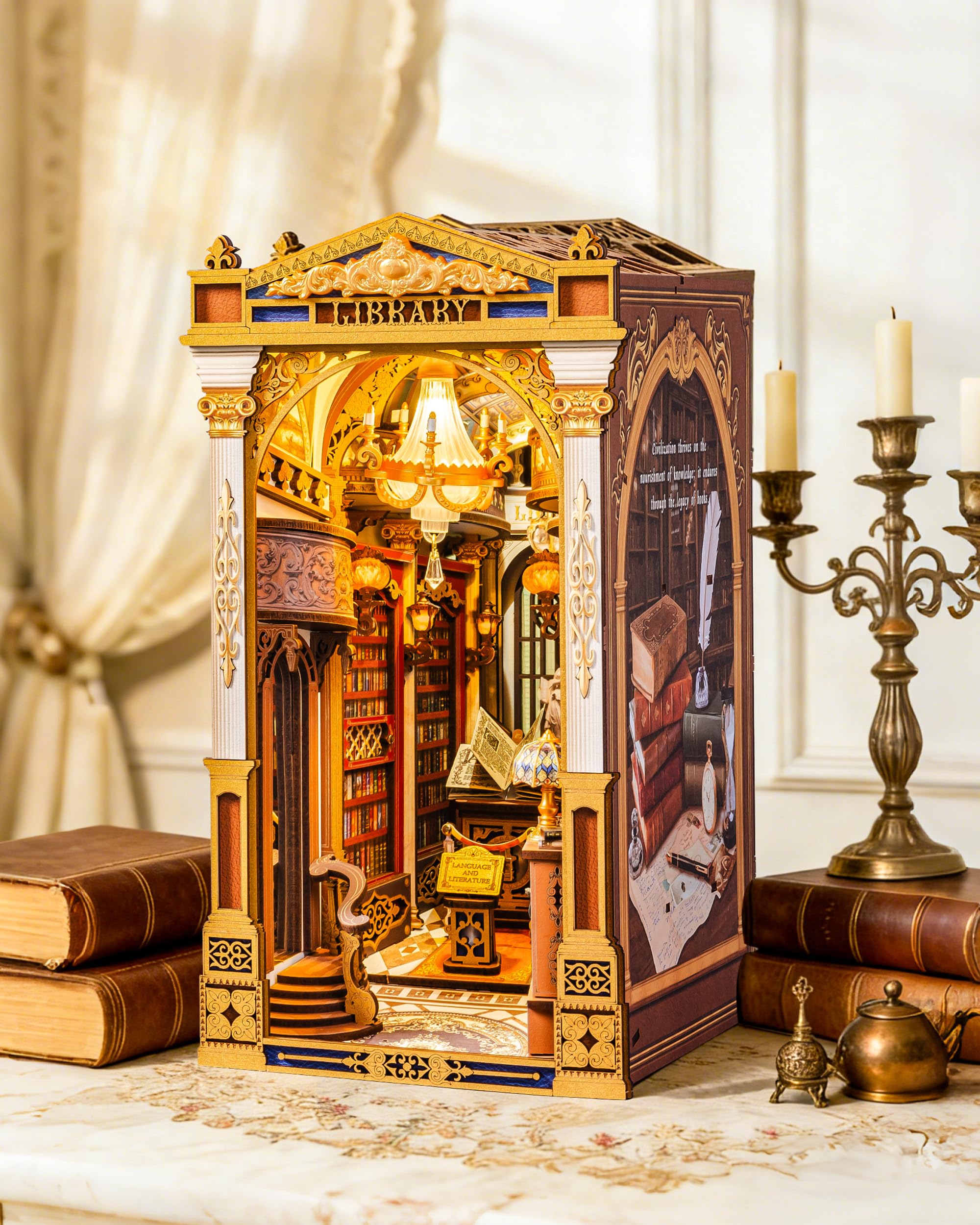 Rolife Book Nook Kit Miniature da Costruire DIY Booknook Libreria Delle Meraviglie 3d Puzzle Legno con Luci Decorazione Libreria Casa Modellismo da Costruire Adulti Diorama Modellismo