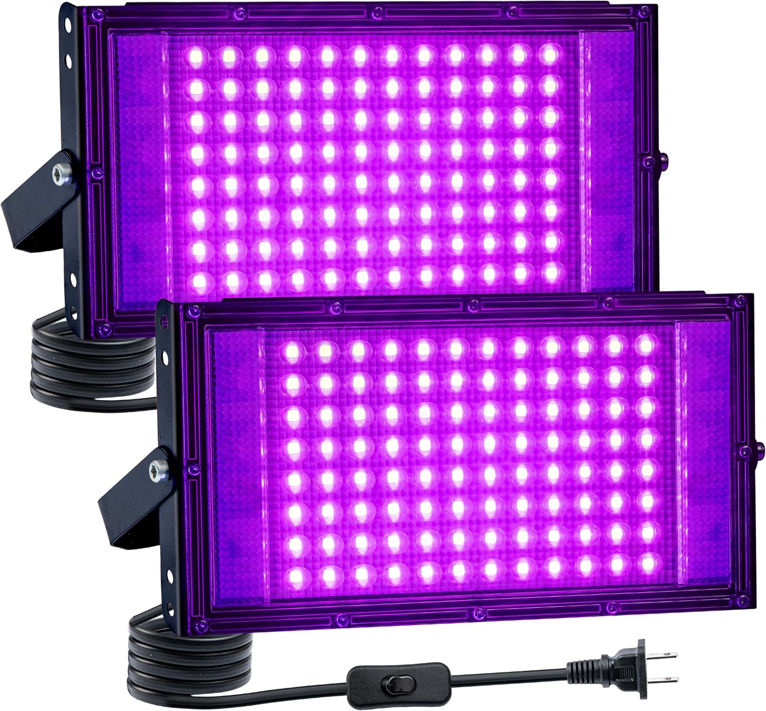 100W 2Pack Black Light for Glow Party, IP65 Waterproof,385-400nm Wavelength,with Plug and Switch,for Halloween Decorations,Body Painting,Birthday Party,Classroom,Stage Lighting