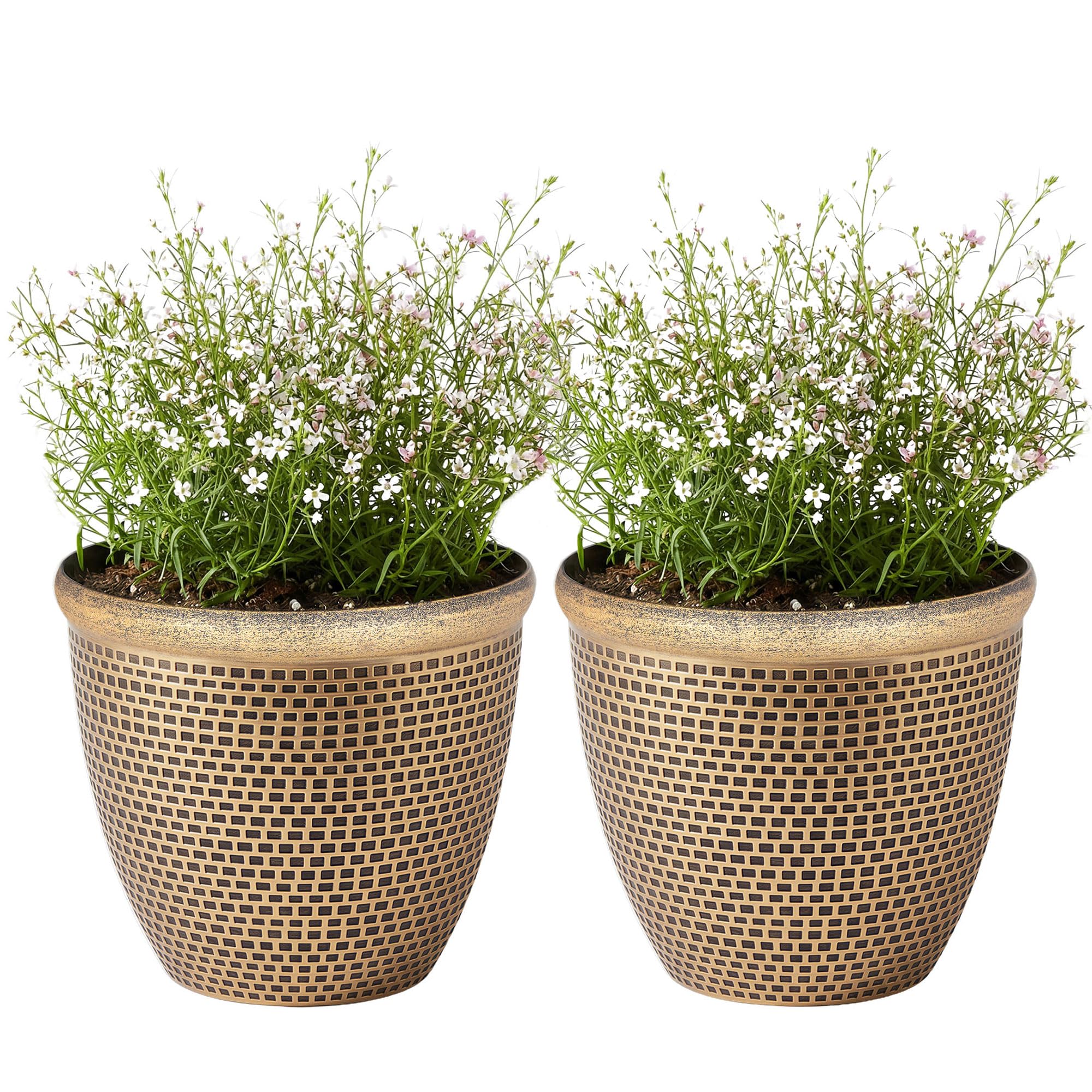 Sg Traders Gold 2 X Large Plastic Round Cromarty Plant Pot Flower Pot Planter Garden Decoration 36Cm Plant Pot Outdoor Flower Pots Outside Garden Planters Outdoor With Drainage Holes