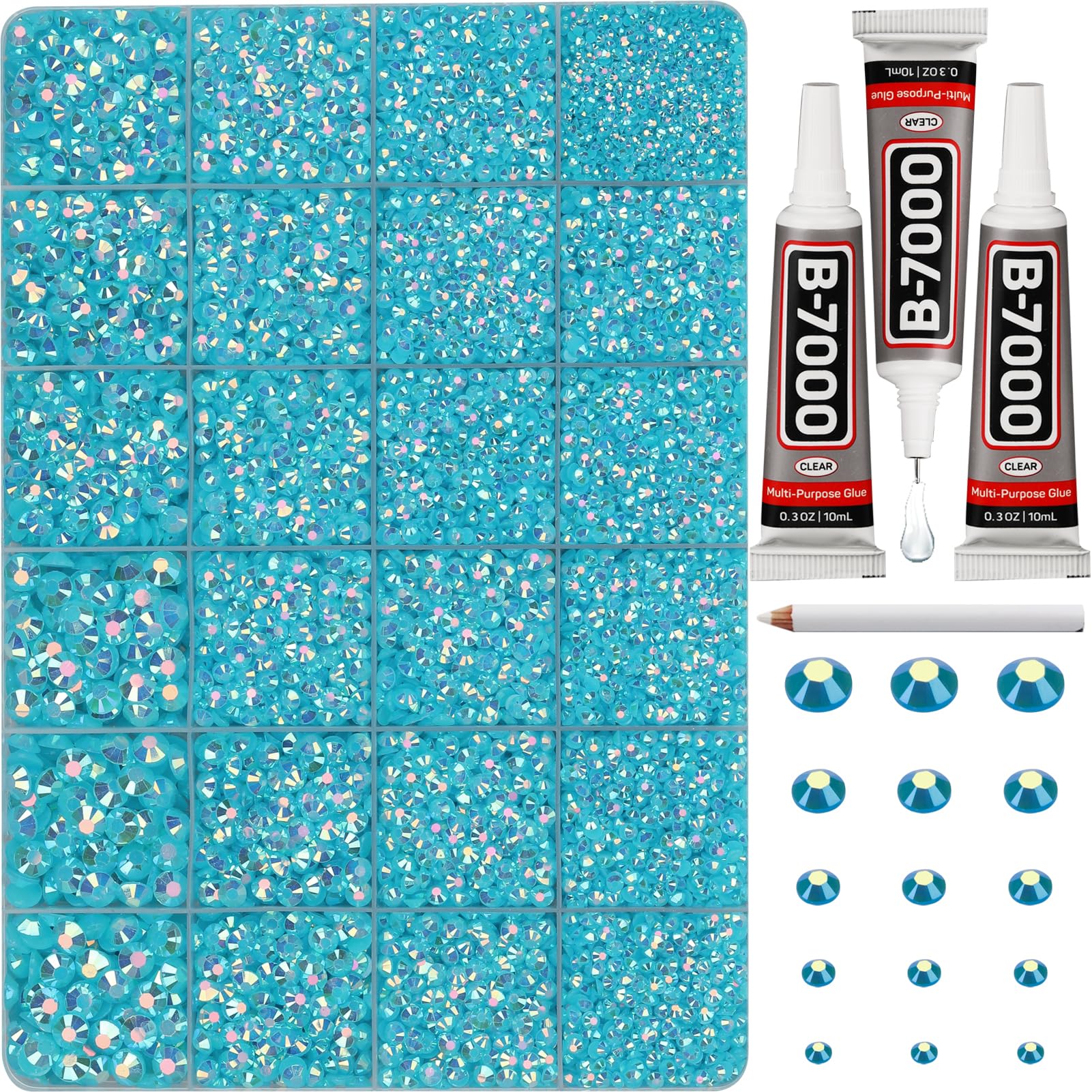 Photo 1 of 33000Pcs Turquoise Rhinestones for Bedazzling, Mix Sizes 2,3,4,5,6mm Flatback Gems Bedazzler Kit with B7000 Glue, Flat Back Resin Diamond Crystal Gemstone Jewel Rhine Stone for Craftings Clothes Shoes