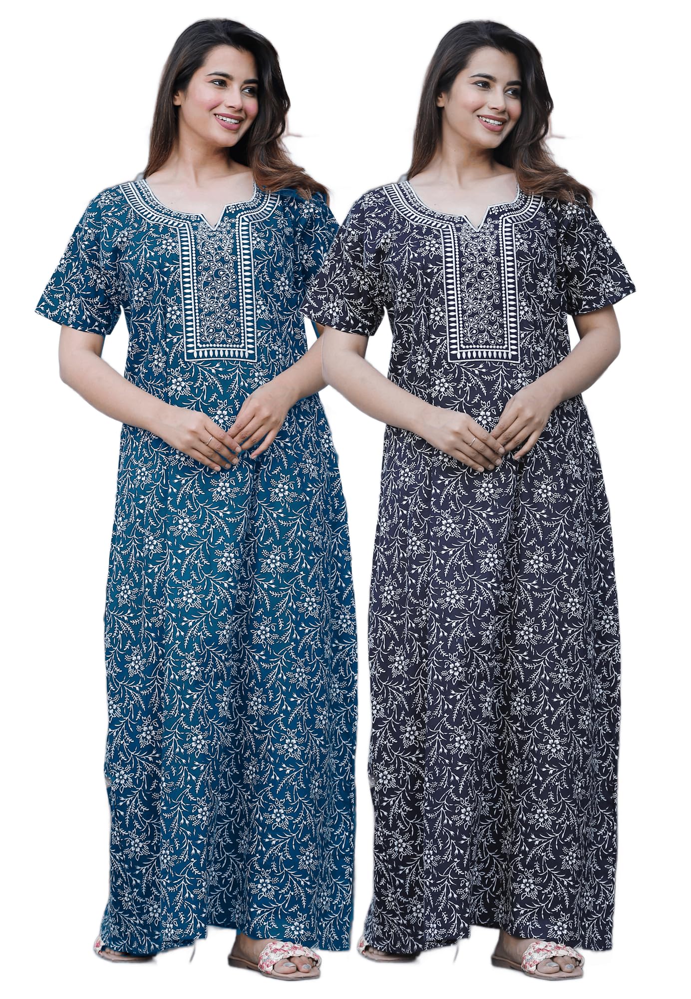 Women's Pure Cotton Regular Nighty Rajasthani Nighty Rajasthani Gown Jaipuri Nighty Jaipuri Gown Maxi Gown (Pack of 2 pcs)