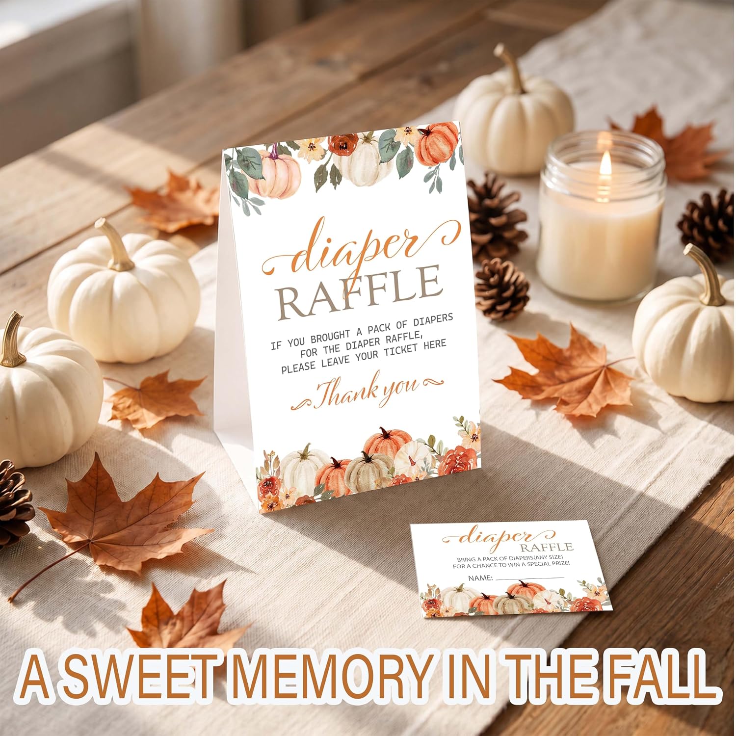 Fall Baby Shower Diaper Raffle Tickets with Sign