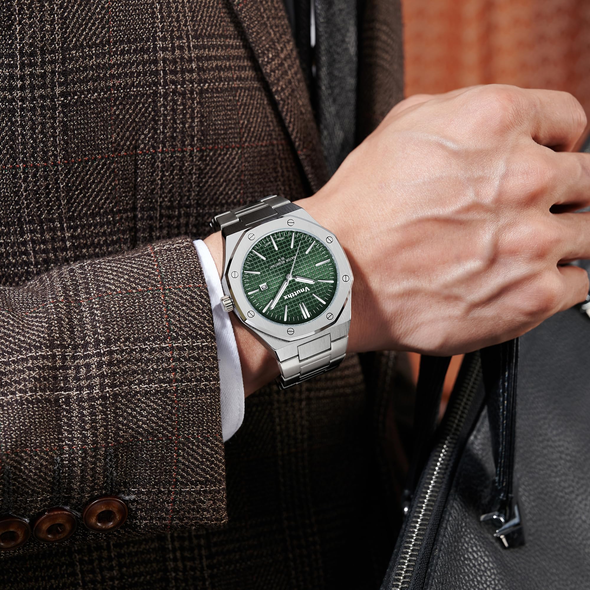 Orologio Uomo Elegante in Acciaio Inox - Orologi da Polso Impermeabile 5ATM con Movimento al Quarzo Giapponese, Quadrante Ottagonale Vintage