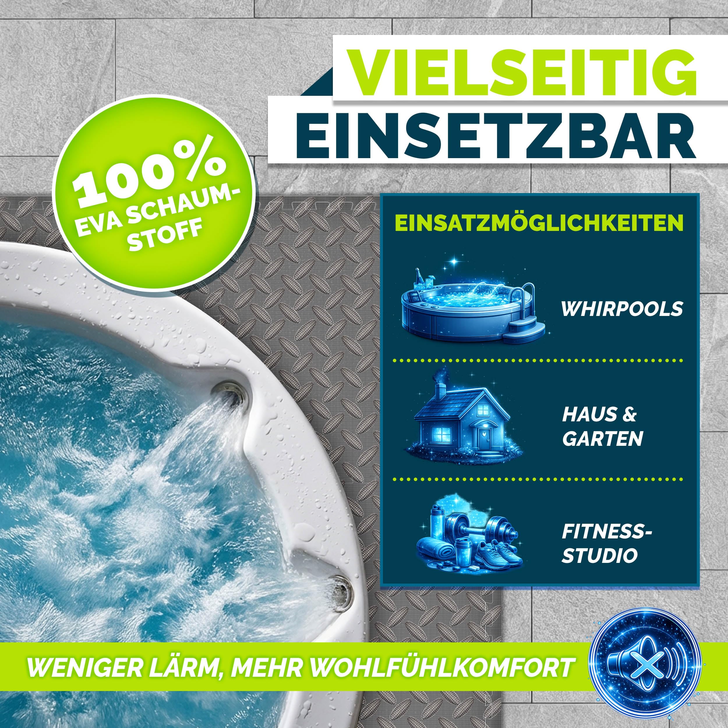 tillvex® Whirlpool Unterlage eckig 242 cm | Bodenmatte Poolunterlage Matte viereckig Outdoor Whirlpools | Thermo Bodenschutzmatte Pool Untergrund | Bodenschutz Bodenplatte schützt & isoliert (Grau)